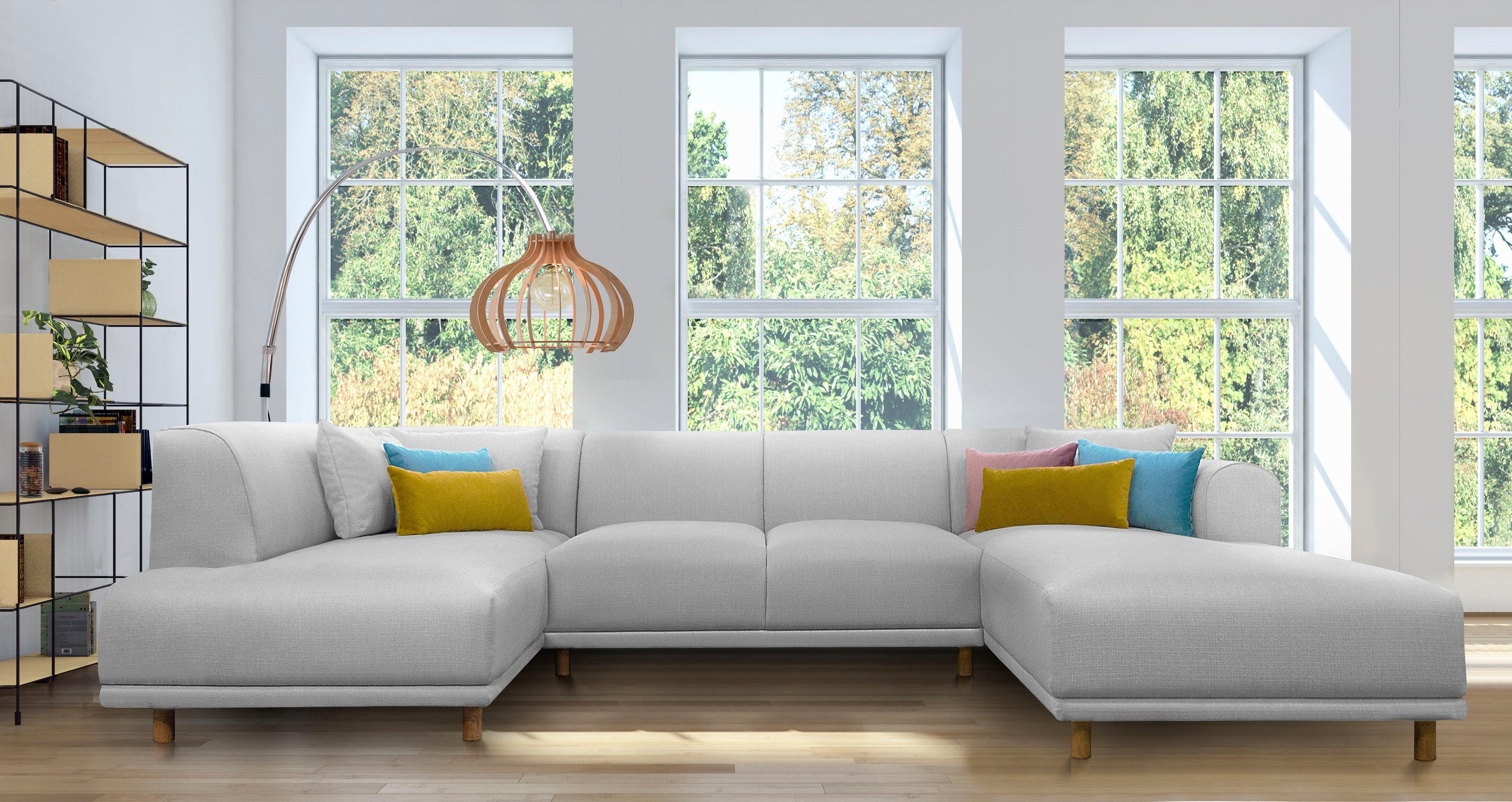 Andas Zithoek Maroon U-vorm in een scandinavisch design, met losse kussens