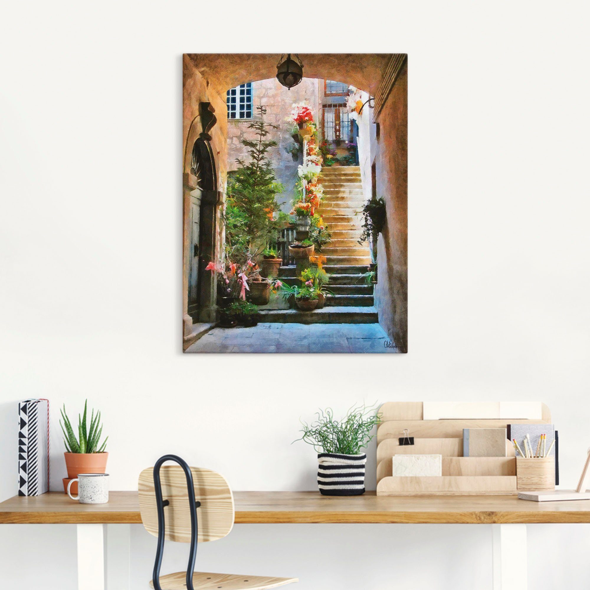 Artland Artprint Trap met bloemen als artprint op linnen, muursticker in verschillende maten