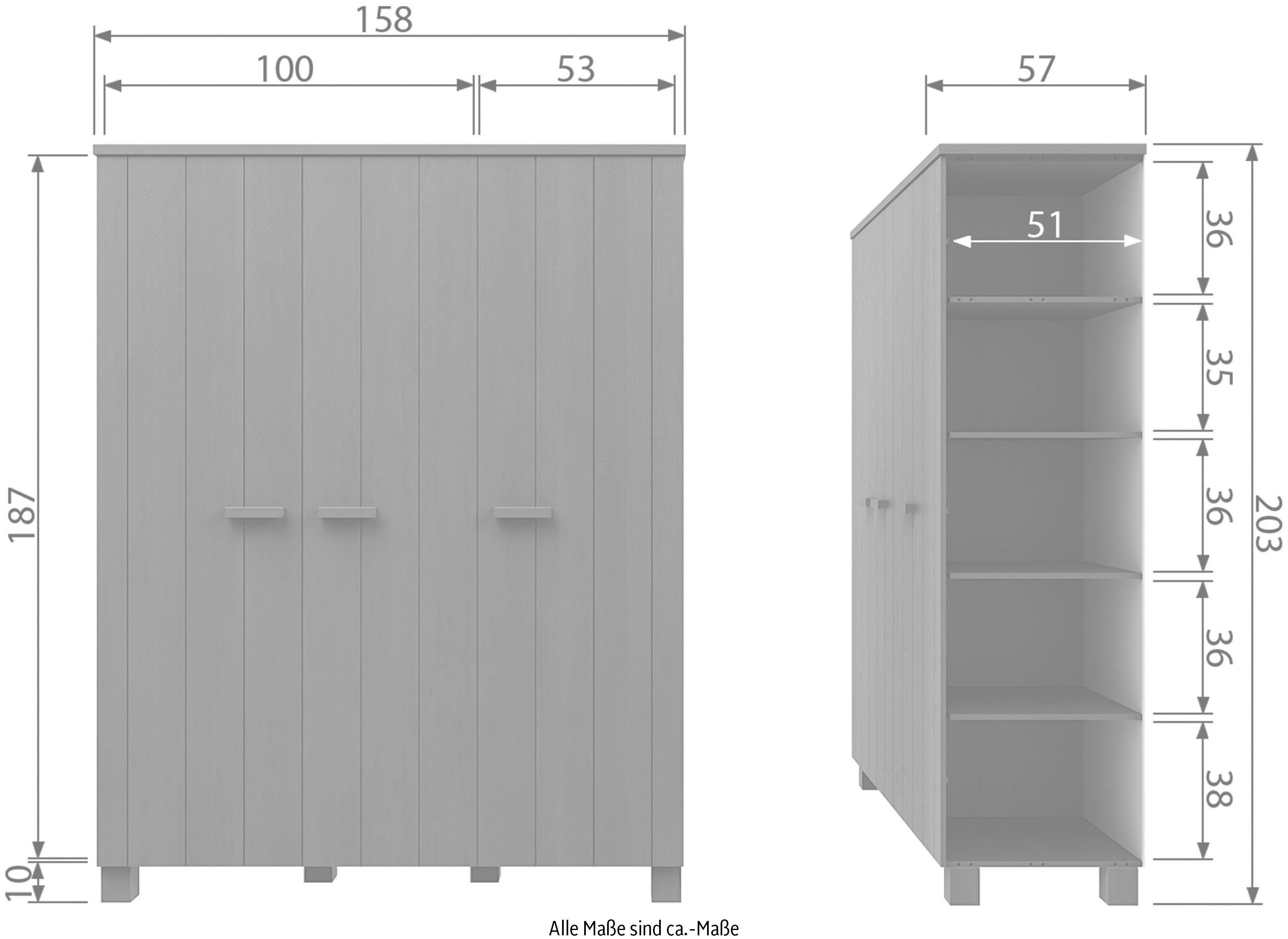 WOOOD Kledingkast Dennis met kledingstang, breedte 158 cm