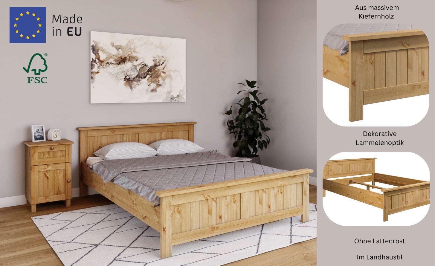 Home affaire Massief houten ledikant Juventus, Bed, Massiefhouten bed, Houten bed, Bedframe