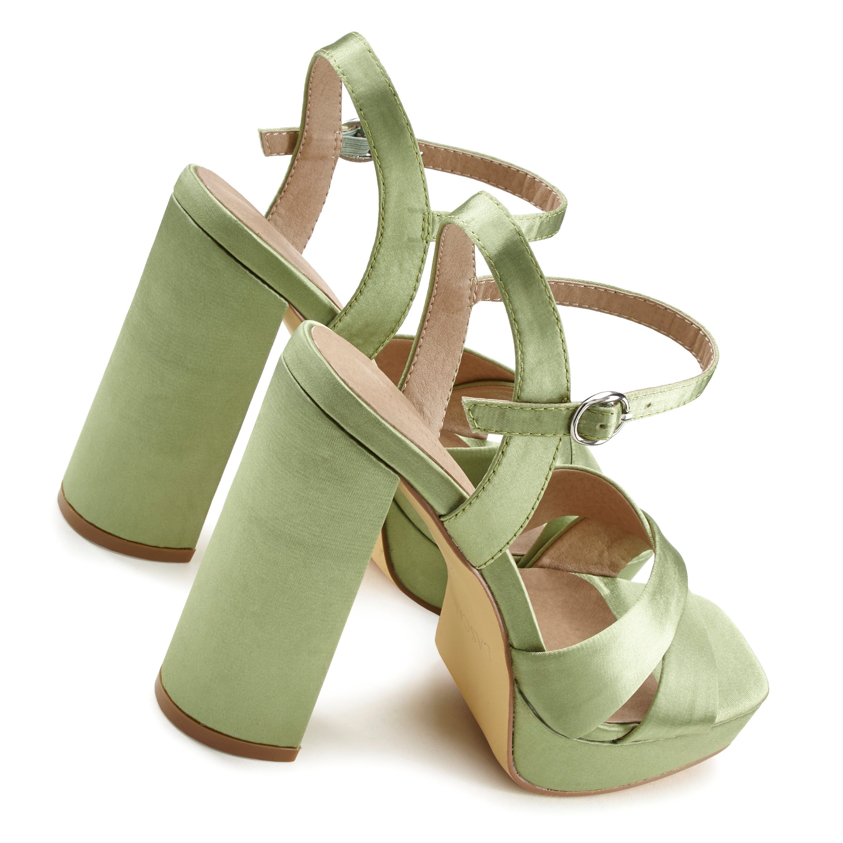 Lascana Sandalen High heel sandaal met plateau en blokhak in satijnlook VEGAN