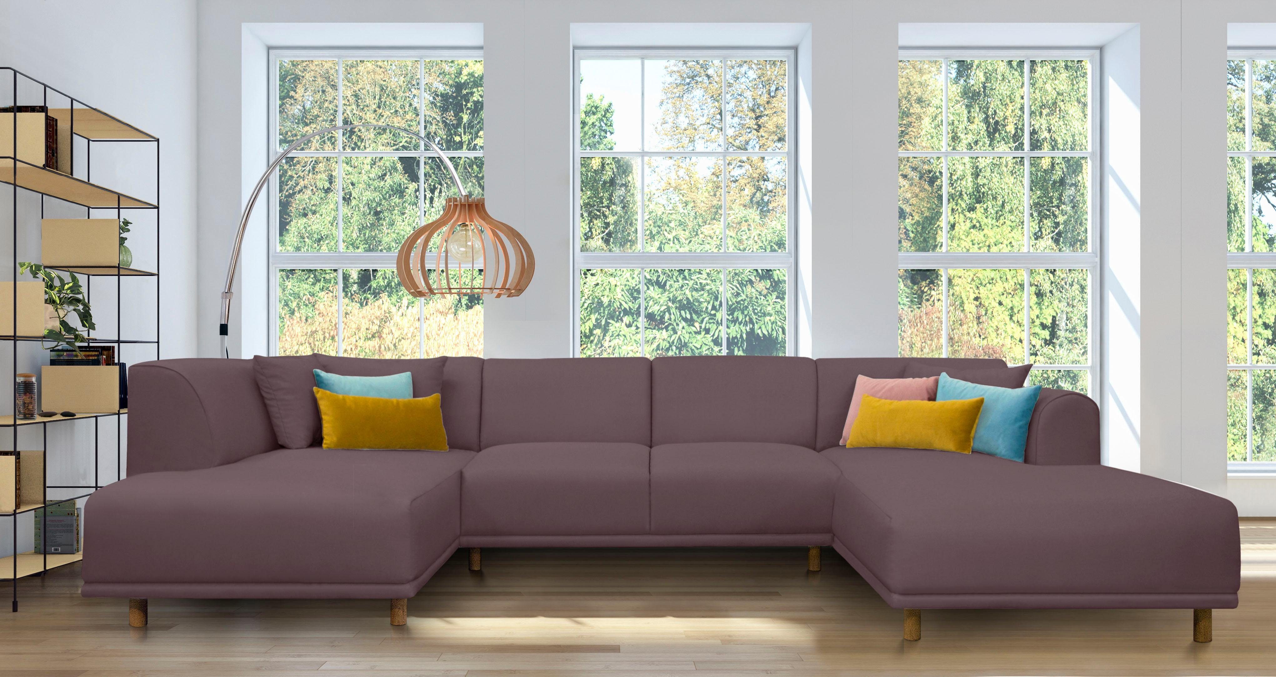 Andas Zithoek Maroon U-vorm in een scandinavisch design, met losse kussens