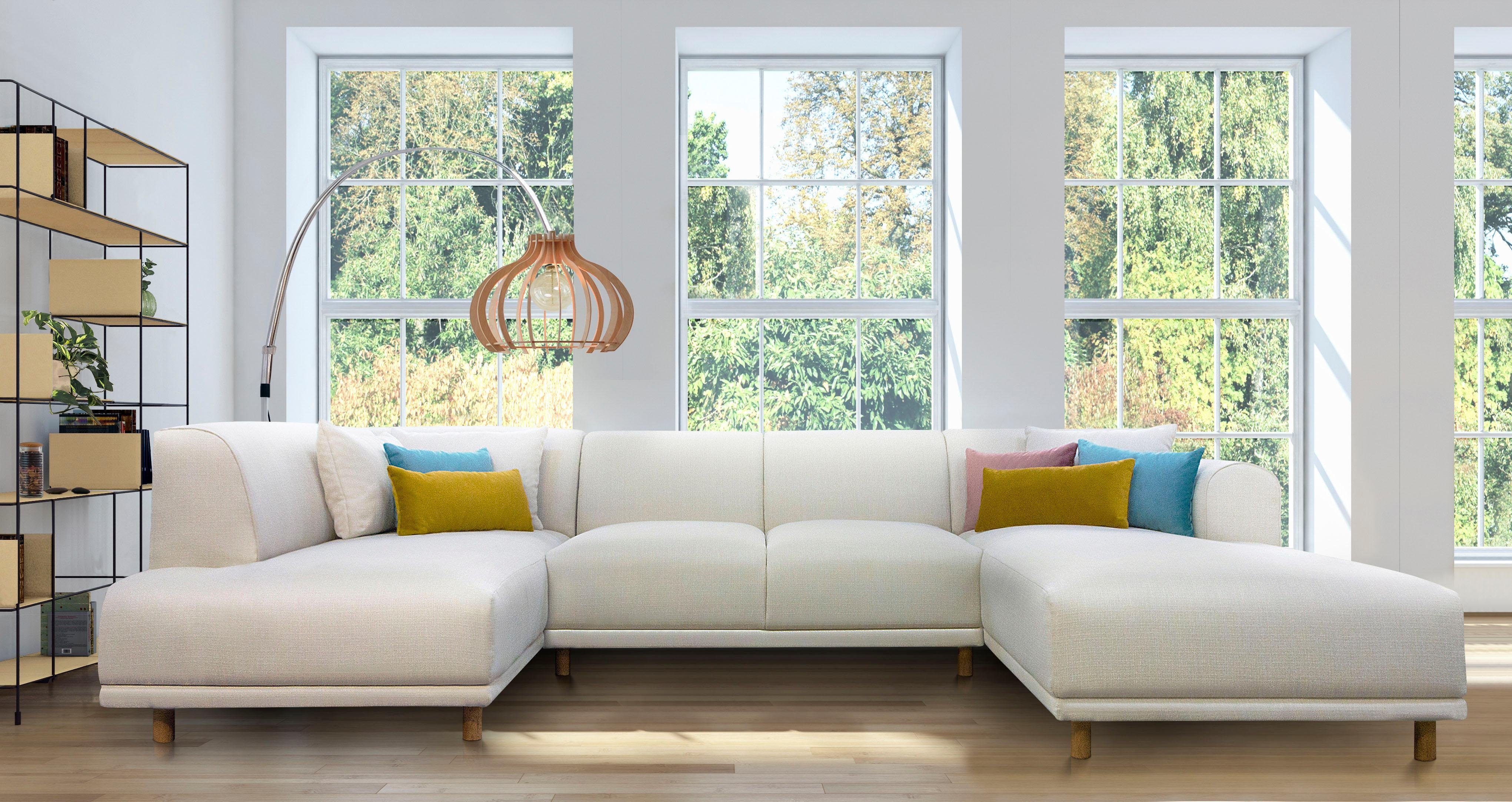 Andas Zithoek Maroon U-vorm in een scandinavisch design, met losse kussens