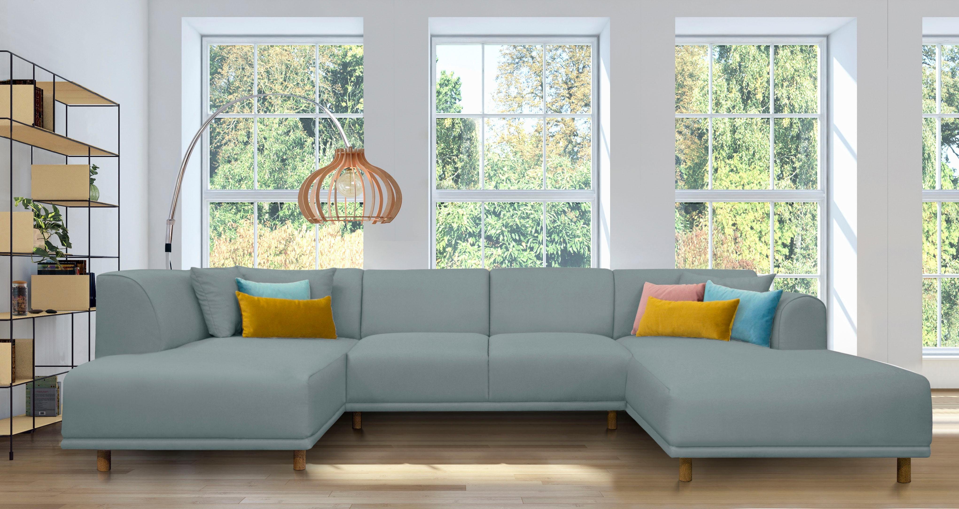Andas Zithoek Maroon U-vorm in een scandinavisch design, met losse kussens