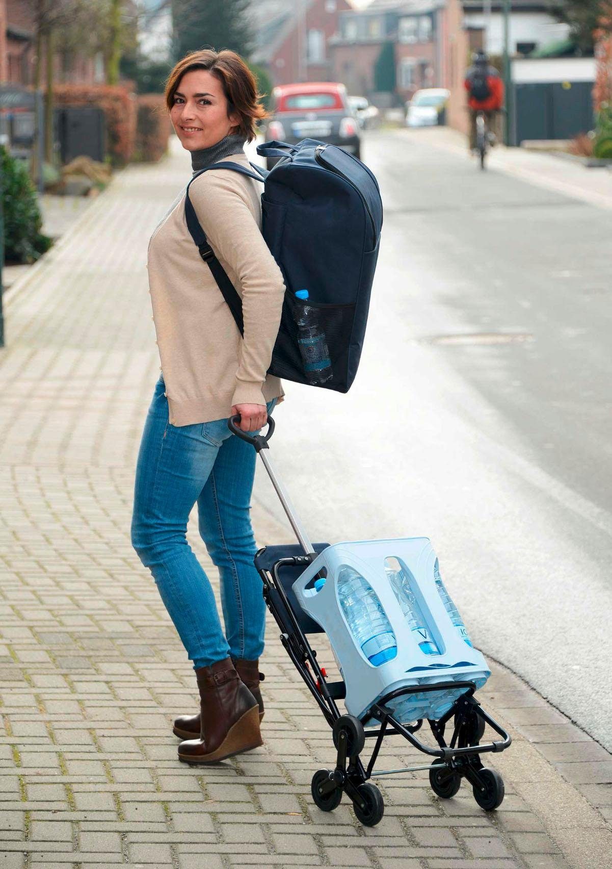 WENKO Boodschappentrolley met zitje en driewielsysteem voor traplopen