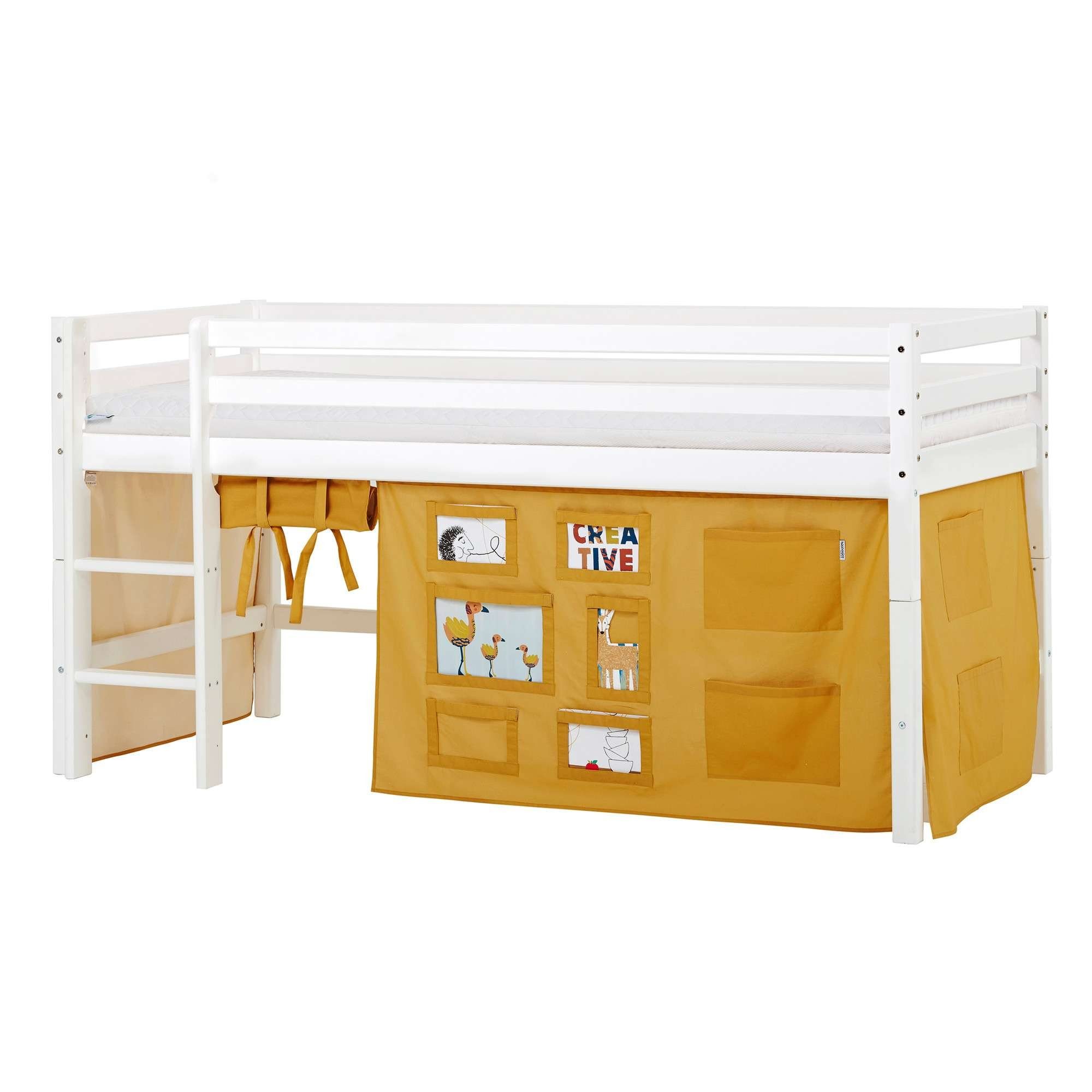 Hoppekids Hoogslaper ECO Dream, kinderbed, speelbed, halfhoog bed van massief hout hoogslapers maat 101 cm x 208 cm x 105 cm geel