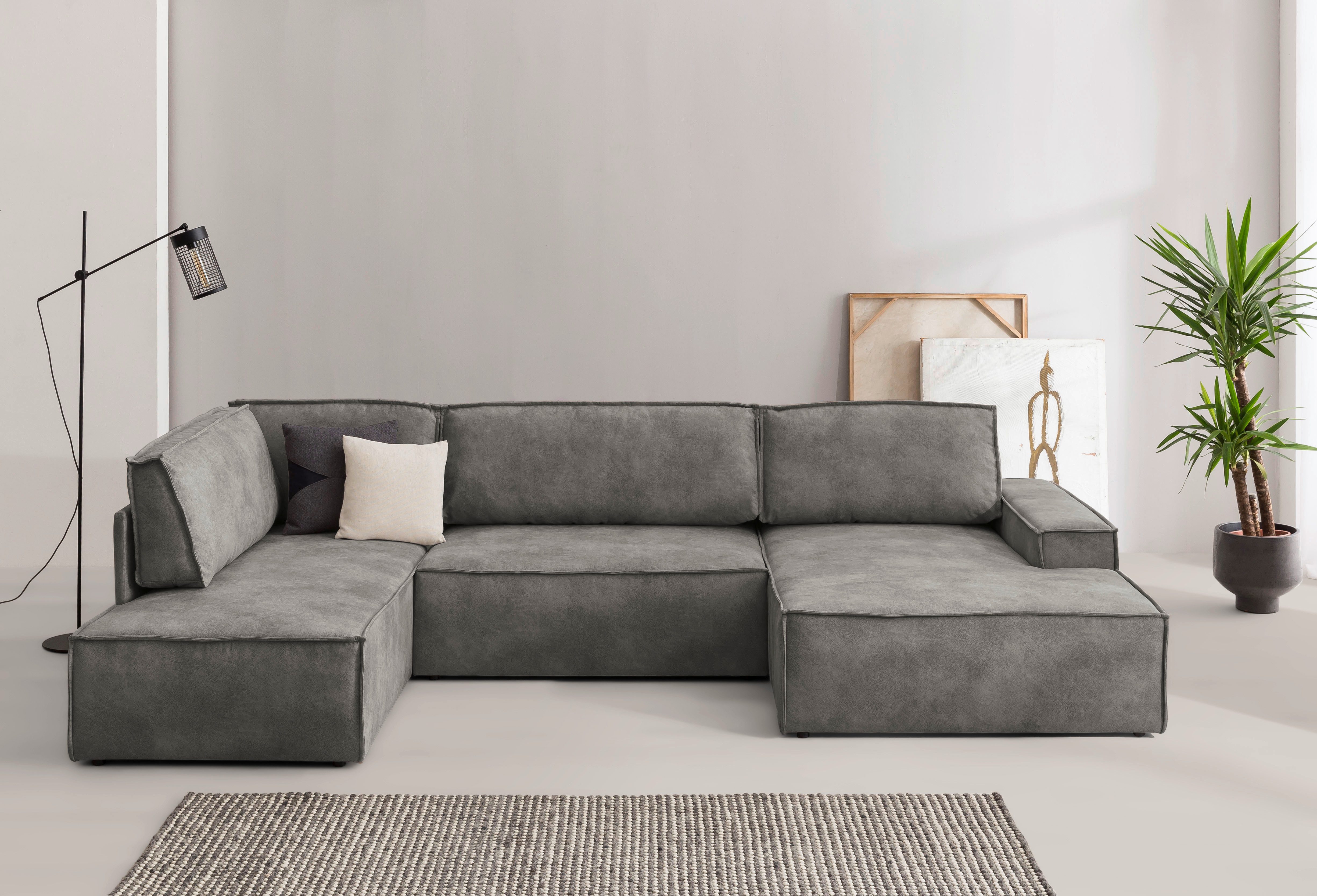 Home affaire Zithoek SHERWOOD 329 cm, U-vorm, slaapbank, Slaapfunctie met bedkist (194x139 cm), cord, vintage, fluweel