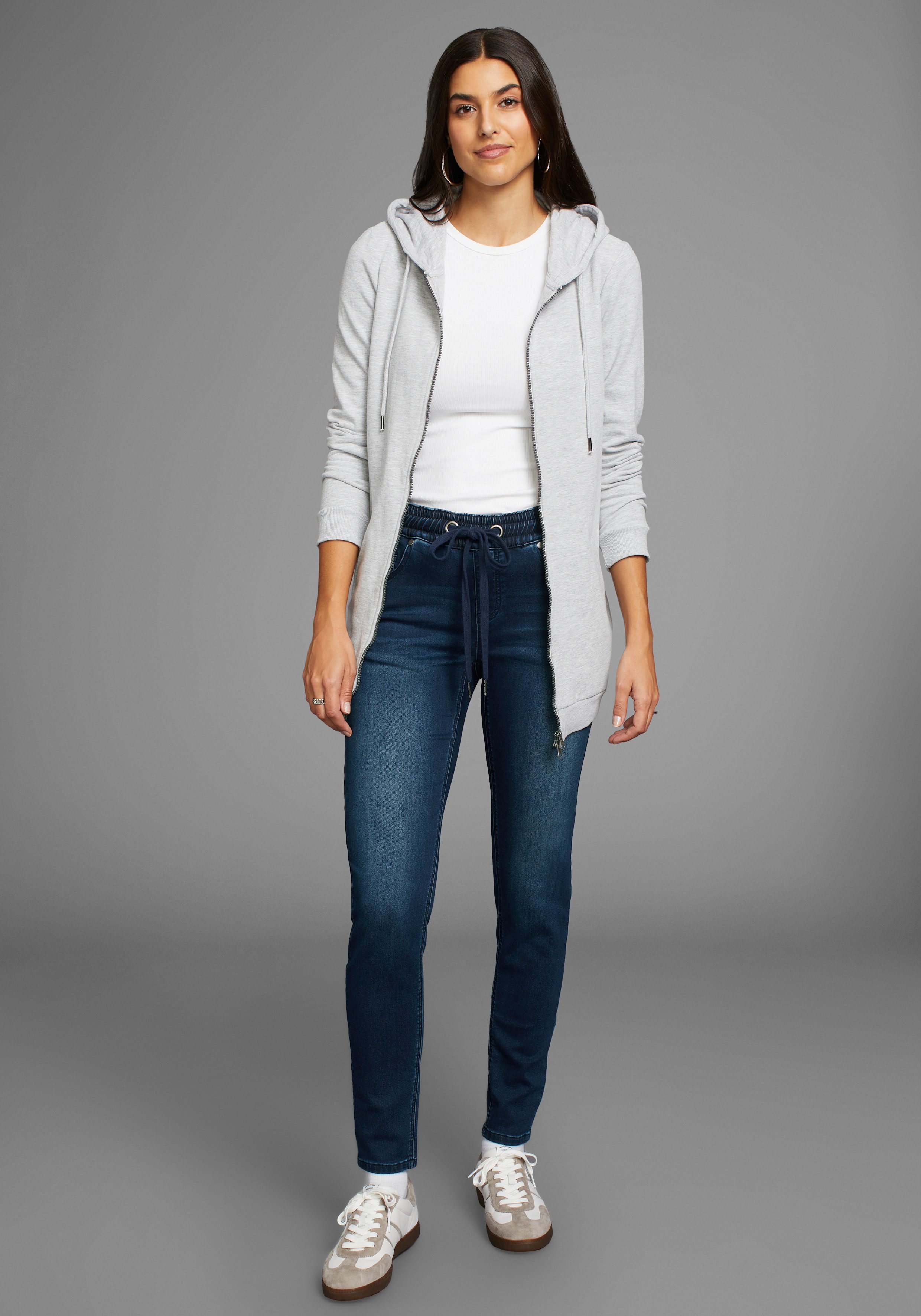 Arizona Stretch jeans wijde broekspijp, hoge taille, enkel-lang, met used-wassing