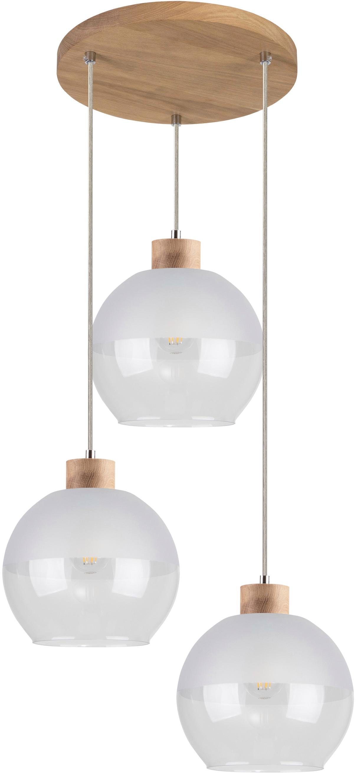 SPOT Light Hanglamp Linea hanglamp 3xE27 60 W - LINEA Hanglamp, natuurproduct van eikenhout, duurzaam met FSC®-certificaat, hoogwaardige kapjes van glas, kabel in te korten, Made i