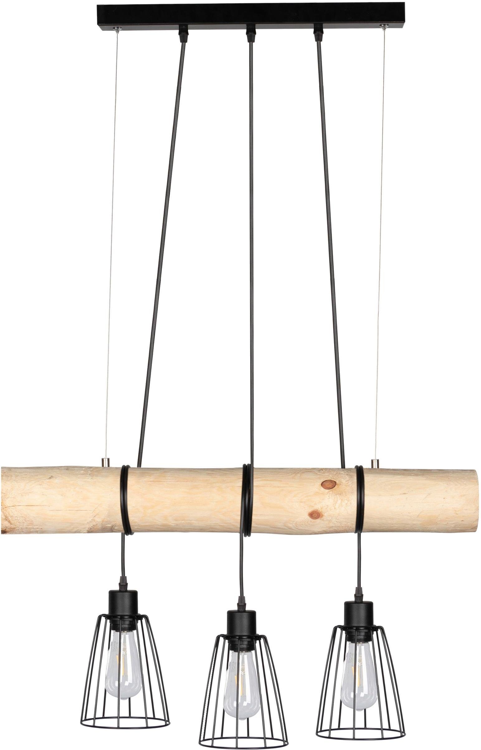 spot light hanglamp trabo hanglamp, met massief houten balken oe 8-12 cm, natuurproduct, in te korten zwart