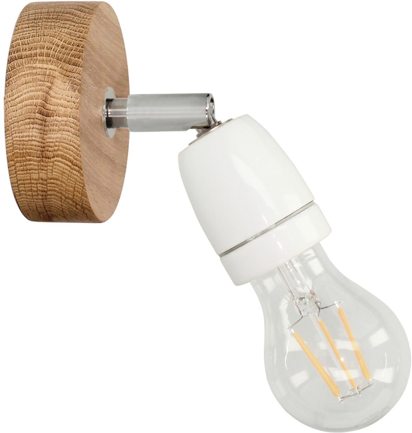 BRITOP LIGHTING Wandlamp PORCIA WOOD Retrodesign met porselein en eikenhout, flexibel instelbaar