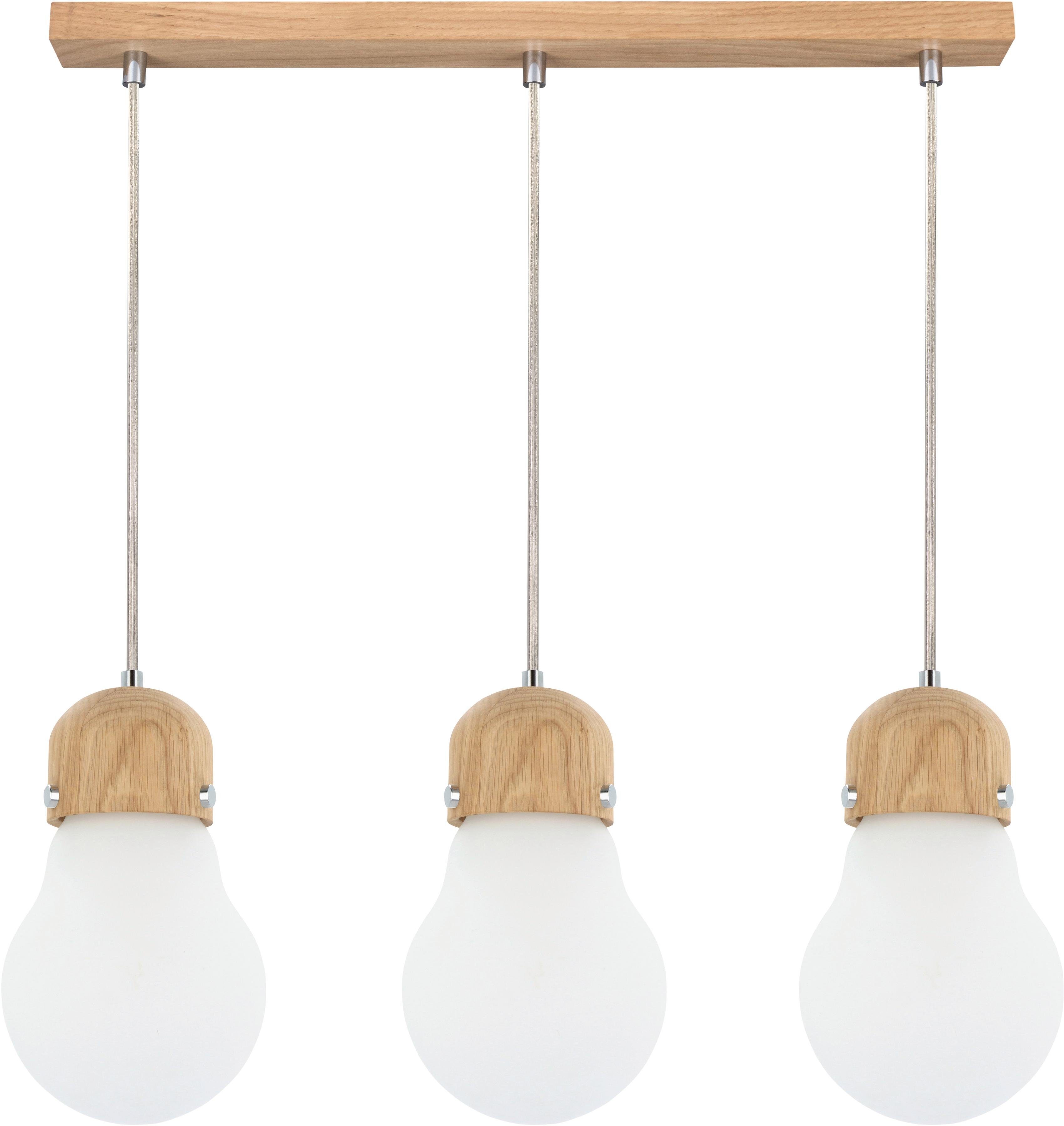 britop lighting hanglamp bulb wood hanglamp, natuurproduct van eikenhout, kapjes van glas, in te korten wit