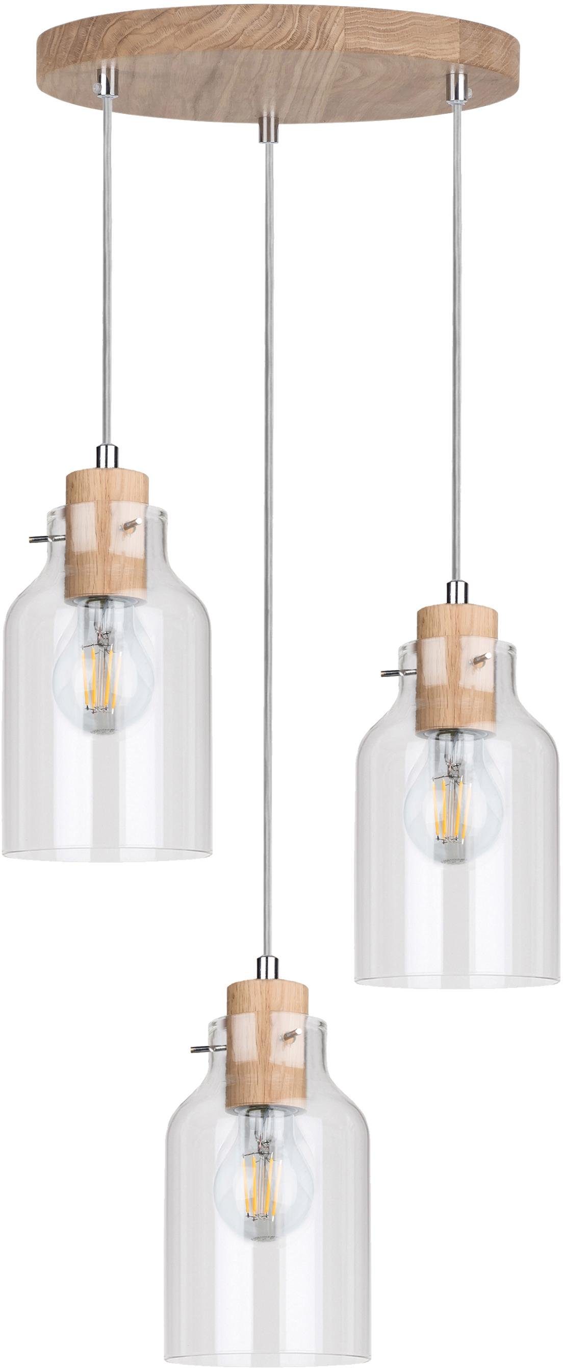 SPOT Light Hanglamp Alessandro Hanglamp, voortreffelijke lamp van massief eikenhout, kapjes van glas, natuurproduct met FSC®-certificaat,bijpassende LM E27/exclusief, Made in Europ