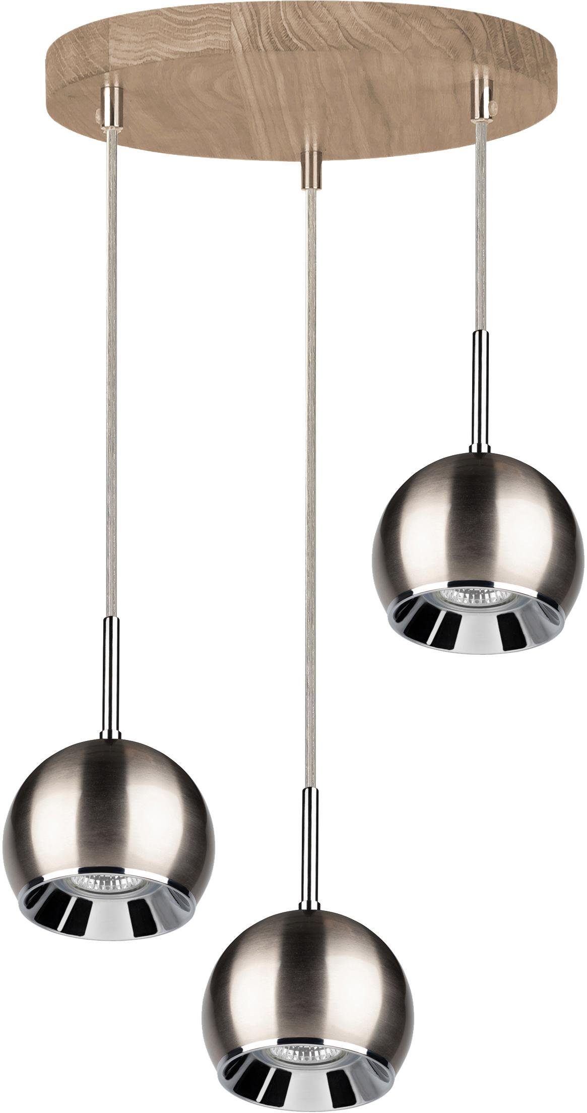 spot light hanglamp ball wood hanglamp, inclusief ledverlichting, eikenhout, kabel in te korten zilver