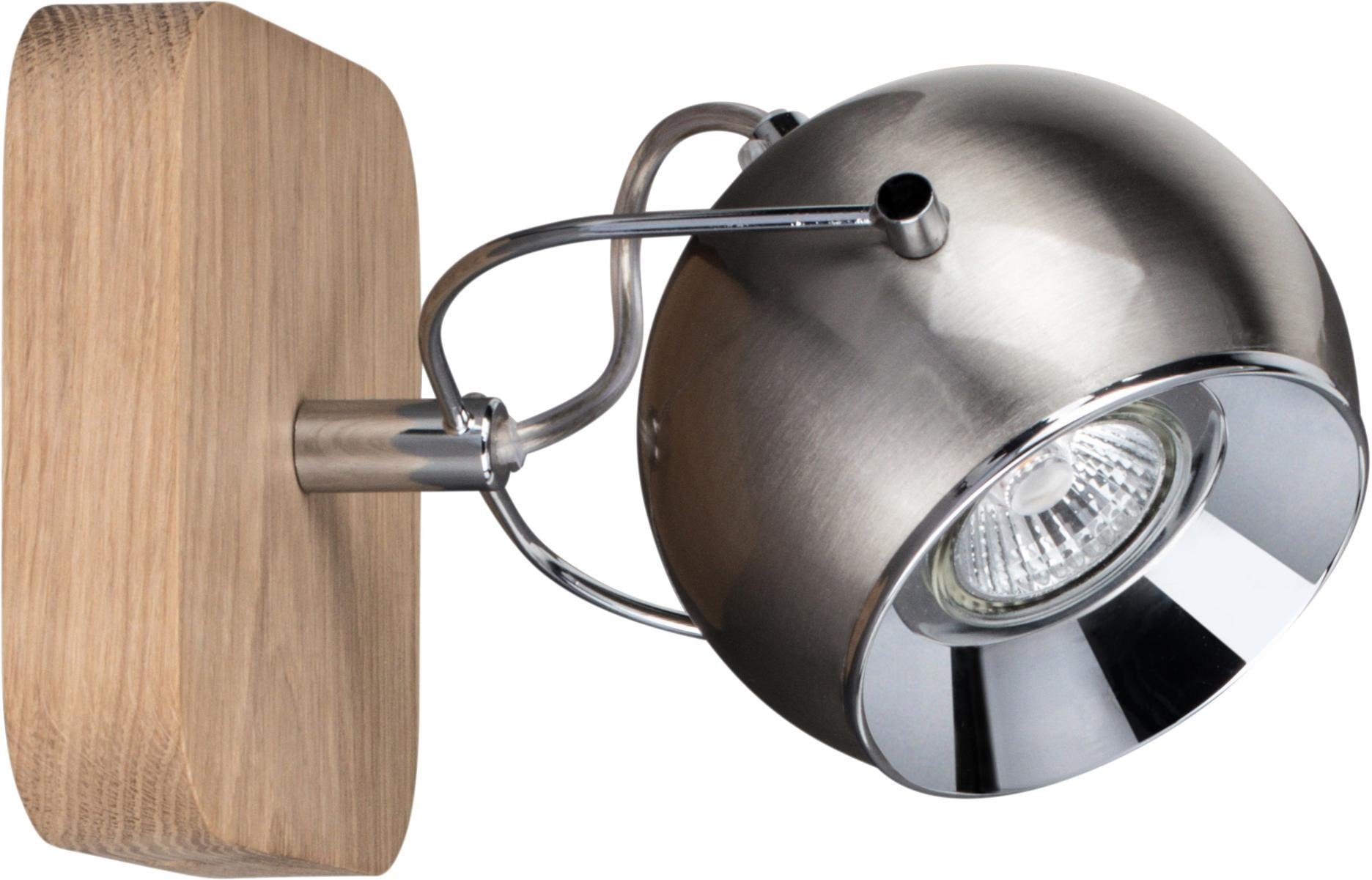 spot light wandlamp ball wood inclusief ledlampen, natuurproduct van eikenhout, flexibele spots zilver