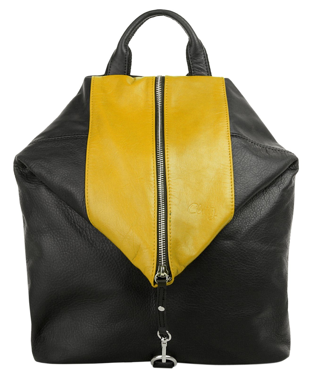 Cluty Rugzak echt leer, made in italy dames rugzakken maat onesize geel