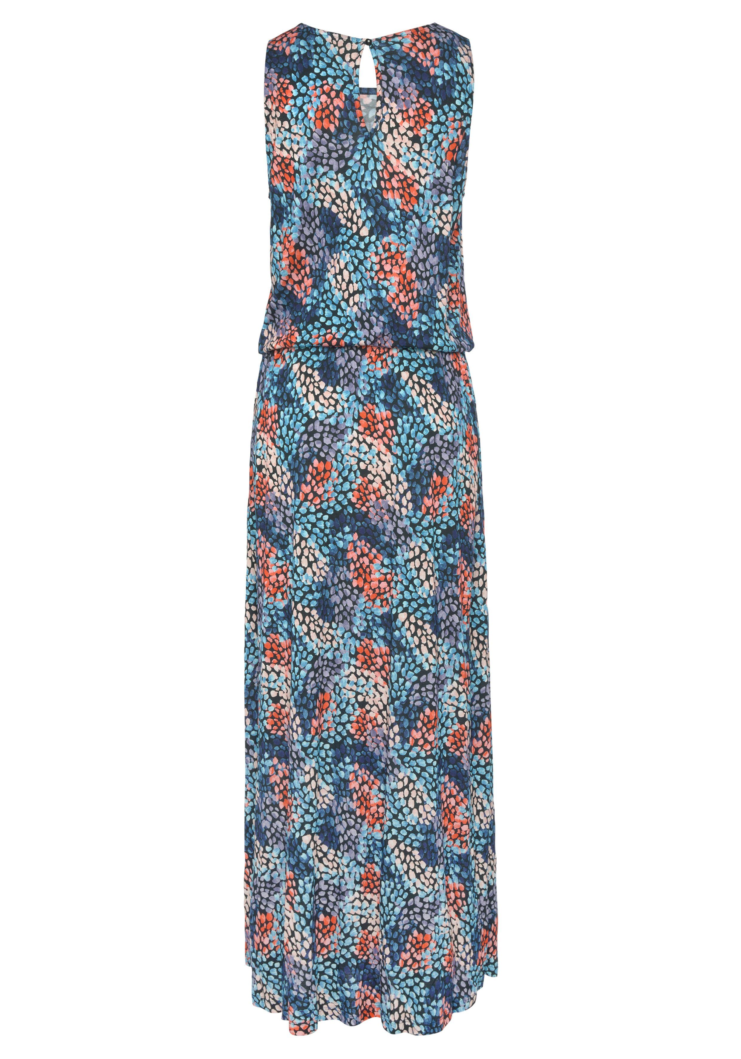 s.Oliver RED LABEL Beachwear Maxi-jurk met stippenprint en split, zachte jersey jurk, zomerjurk