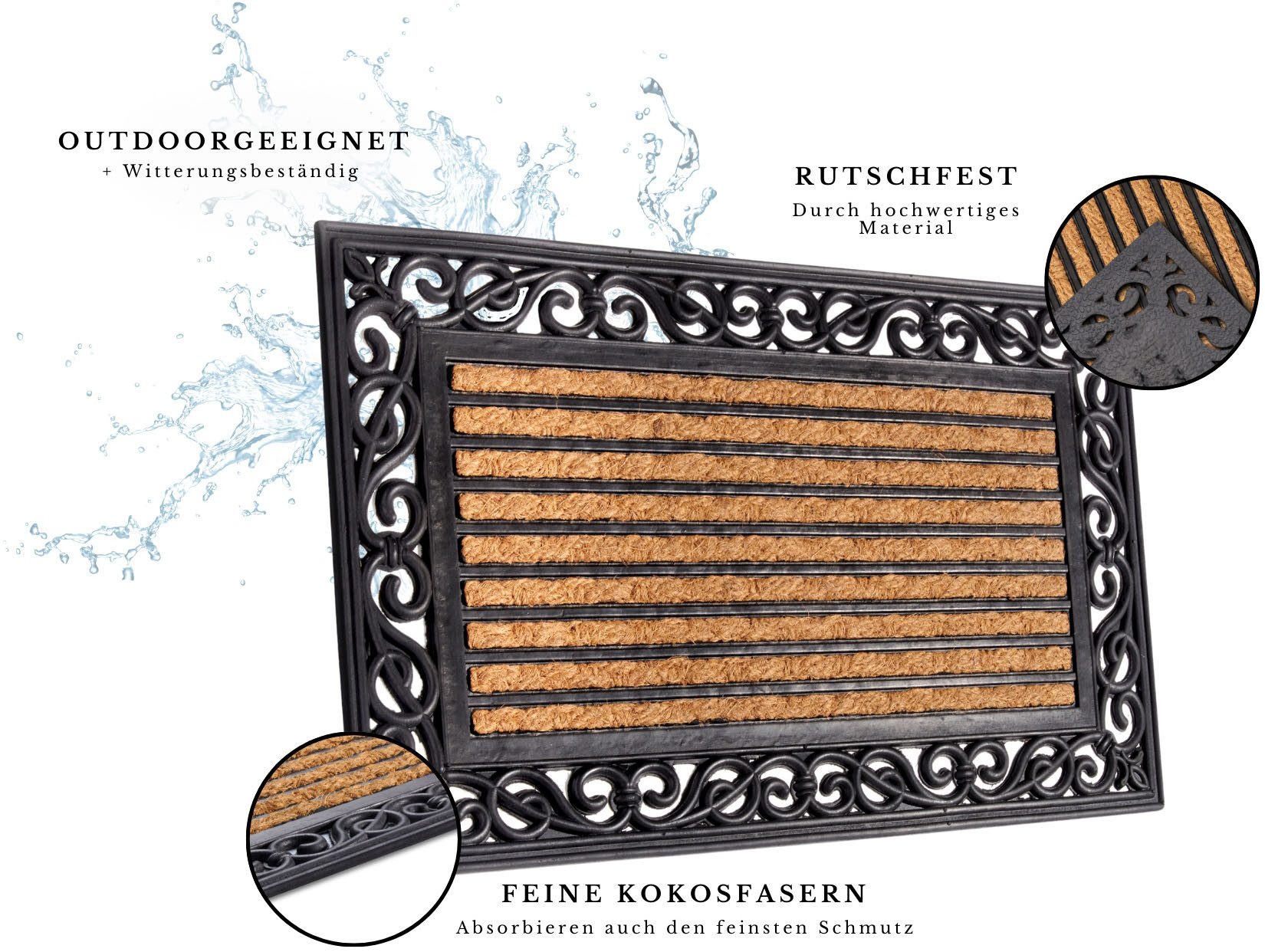 HANSE Home Mat Mix Mats Gummi Kokos Panama, deurmat Slijtvast, onderhoudsvriendelijk, robuust, weerbestendig, UV-bestendig