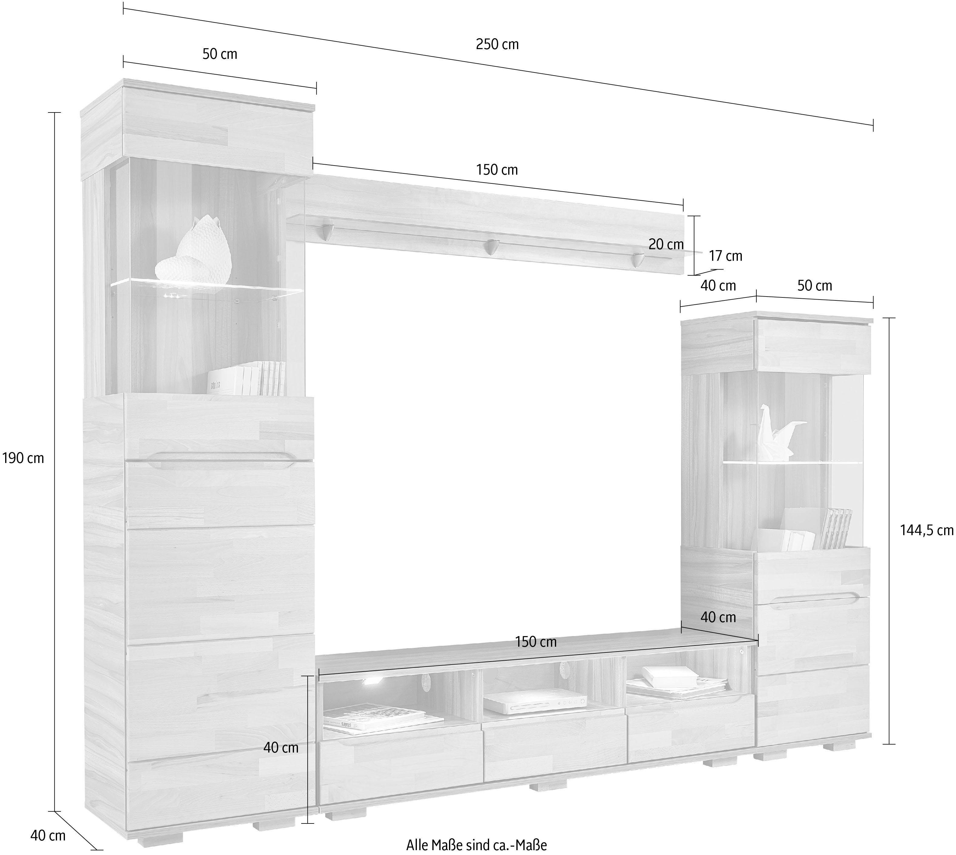 Home affaire Wandmeubel Vetro,Fronten Massivholz,Korpus Holzwekstoff,Griffmulden gedeeltelijk massief hout (set, 4-delig)