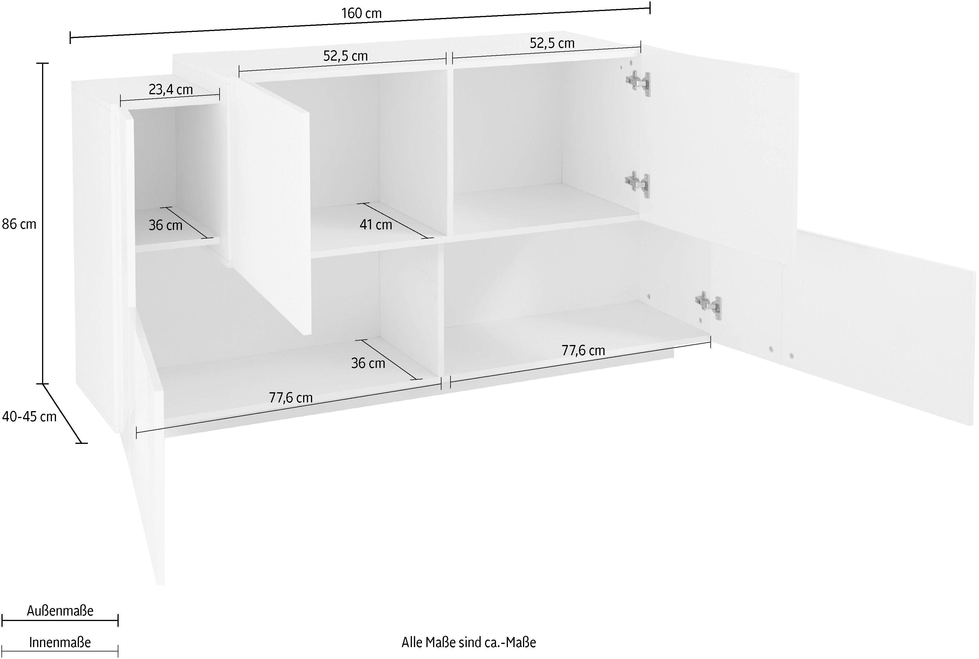 INOSIGN Dressoir Coro, commode, kast, buffet, greeploos met legplanken