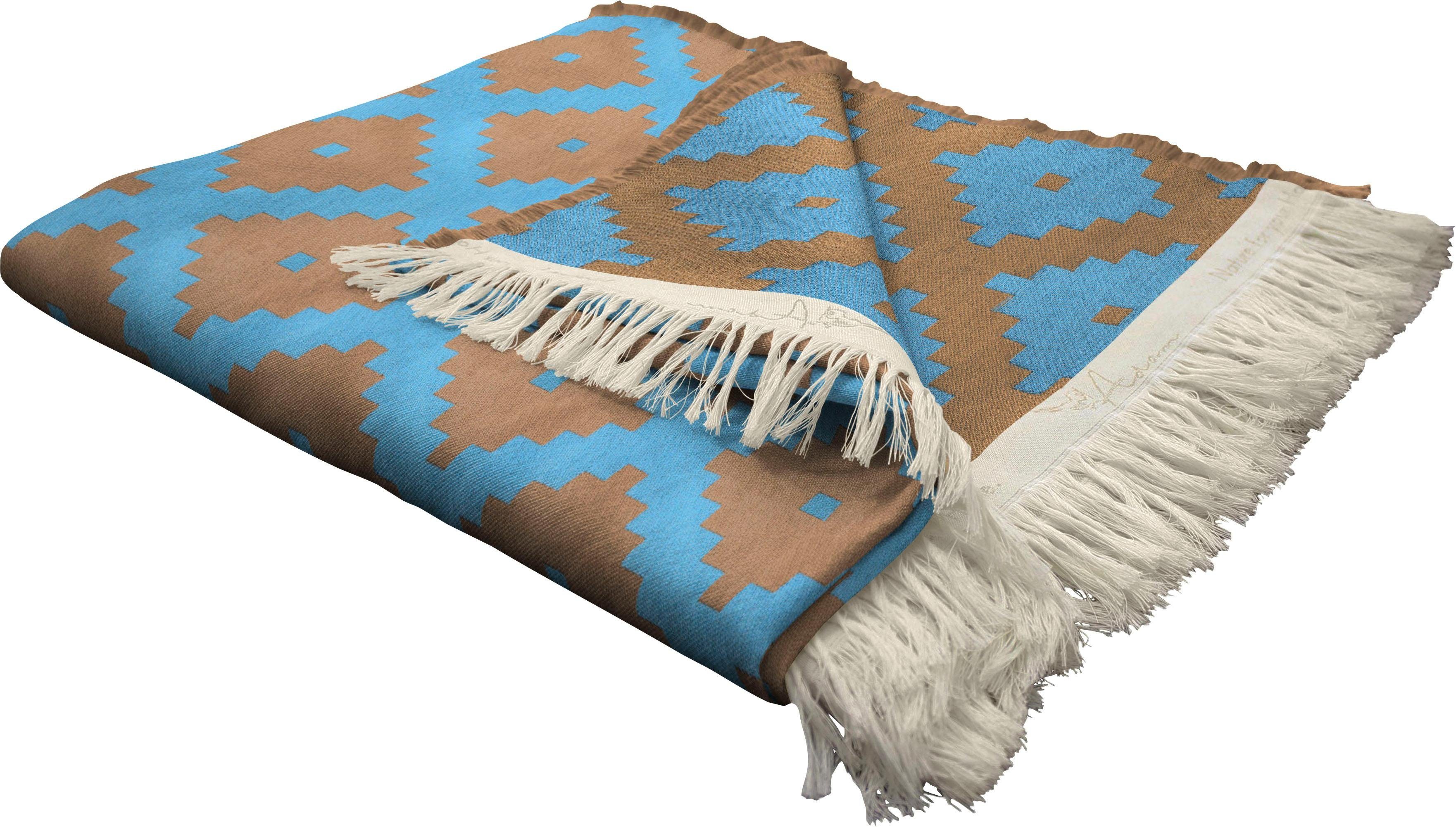 Adam Deken Maroccan Shiraz met spannend patroon, knuffeldeken plaids maat 145x190 cm blauw