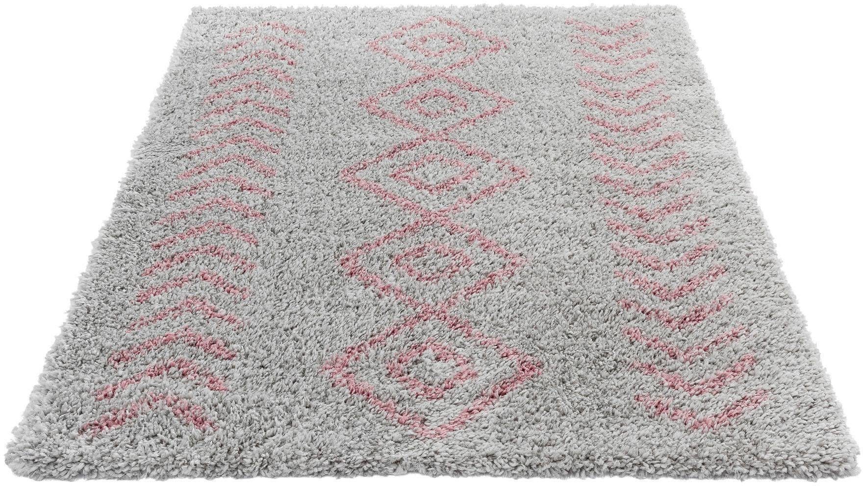 Sehrazat Hoogpolig vloerkleed Ethno 8685 zachte touch, woonkamer moderne vloerkleden maat 80 cm x 150 cm x 30 mm roze