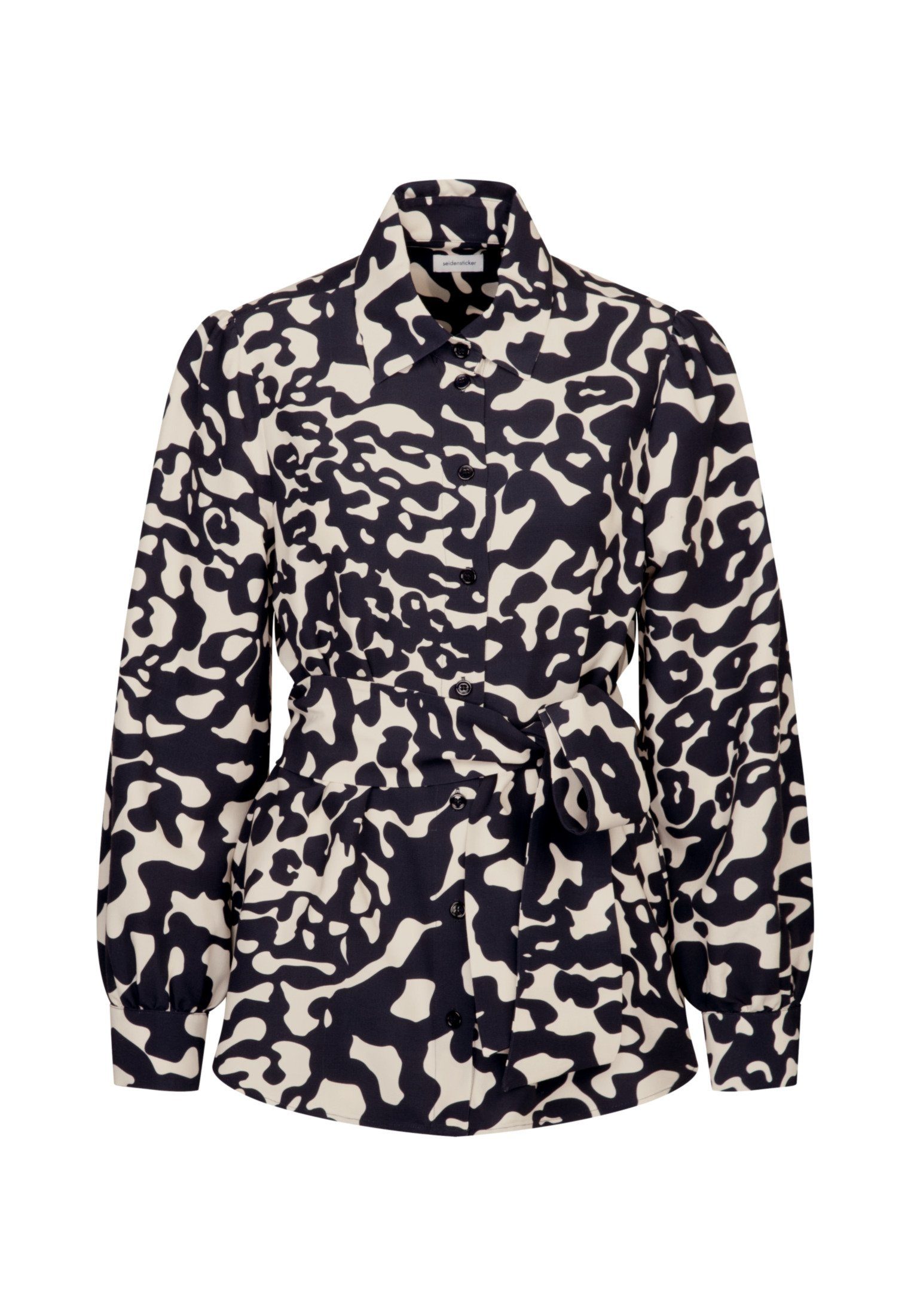 seidensticker Overhemdblouse Zwarte roos Langarm kraag met dierenprint