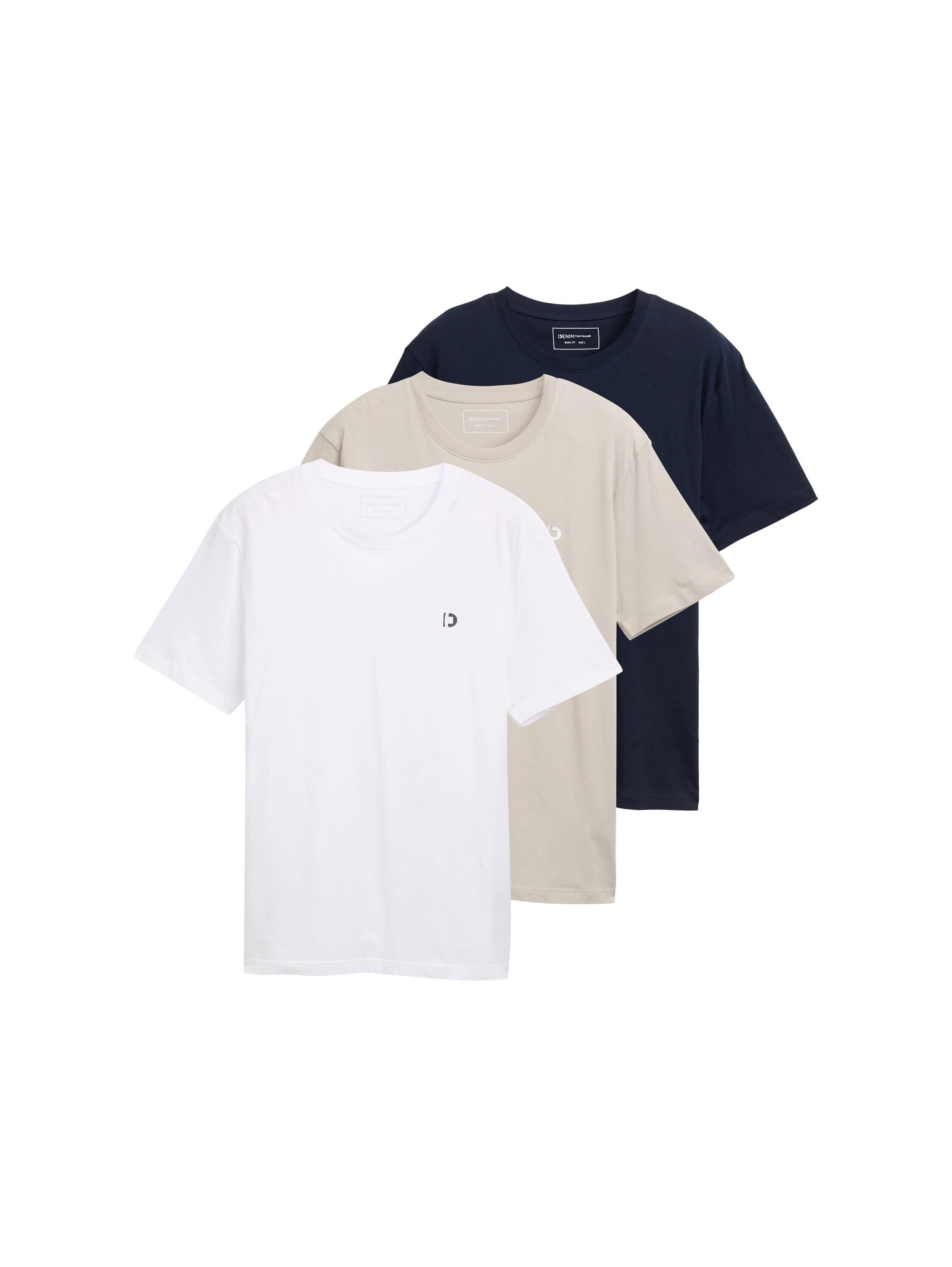 Tom Tailor Denim T-shirt met logoprint (set, 3-delig)