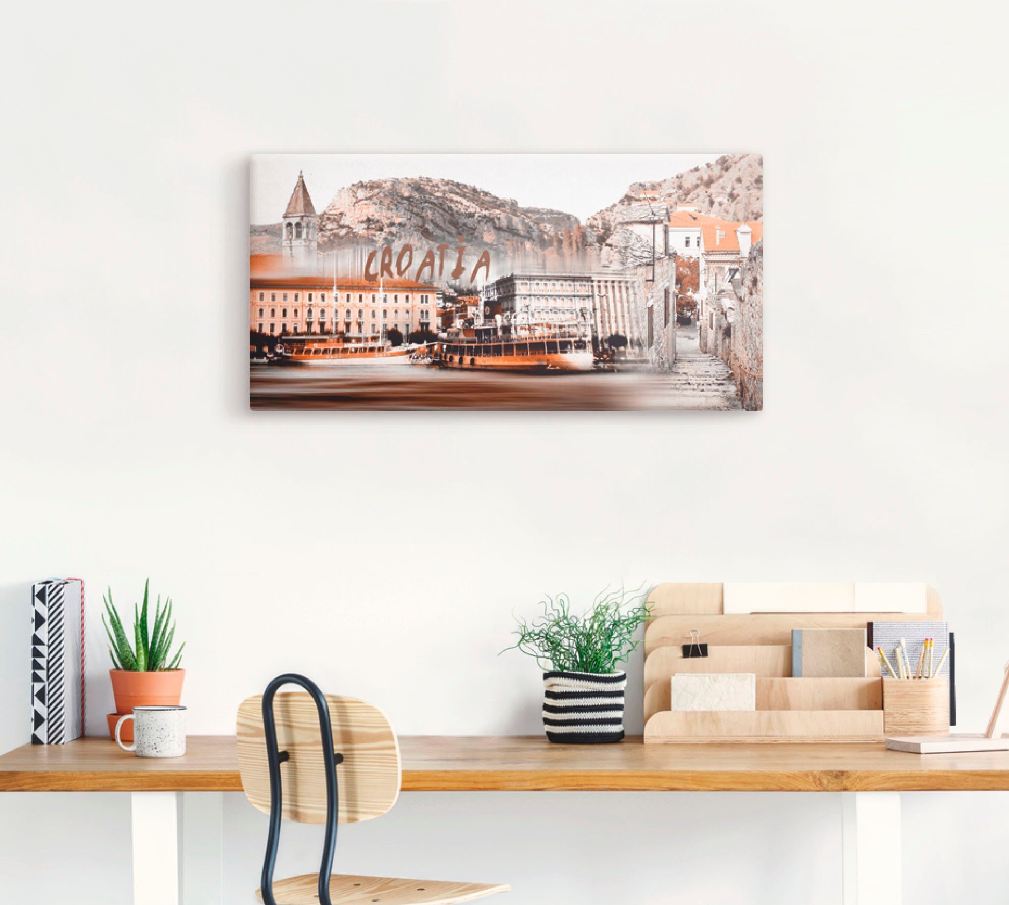 Artland Artprint Kroatië Skyline abstracte collage als artprint op linnen, poster in verschillende formaten maten