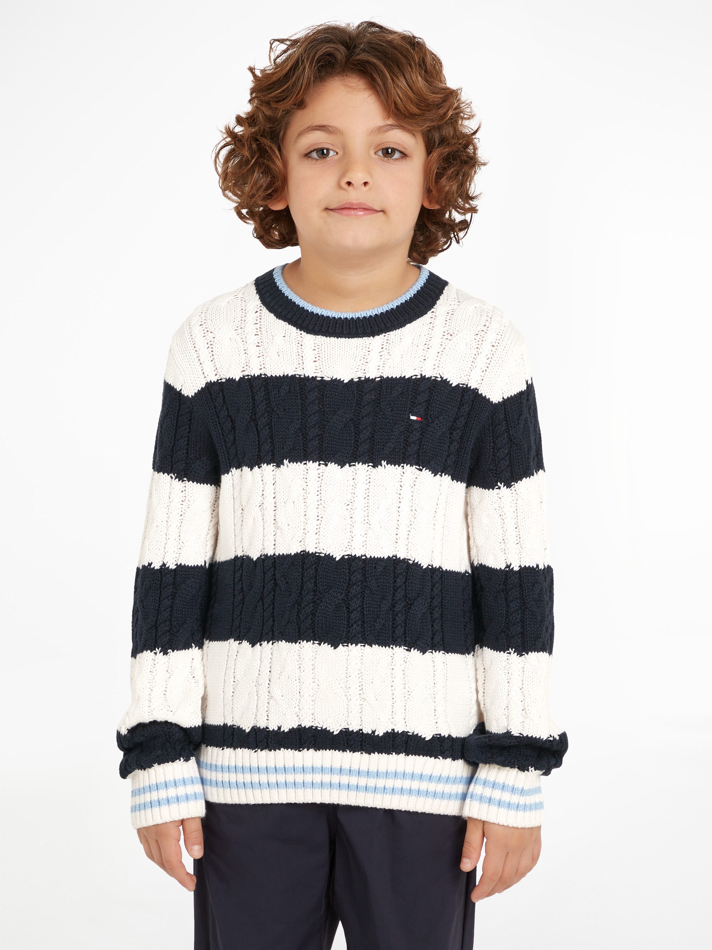 Tommy Hilfiger Gebreide trui COLORBLOCK CABLE REGULAR SWEATER Kinderen tot 16 jaar met logostiksel
