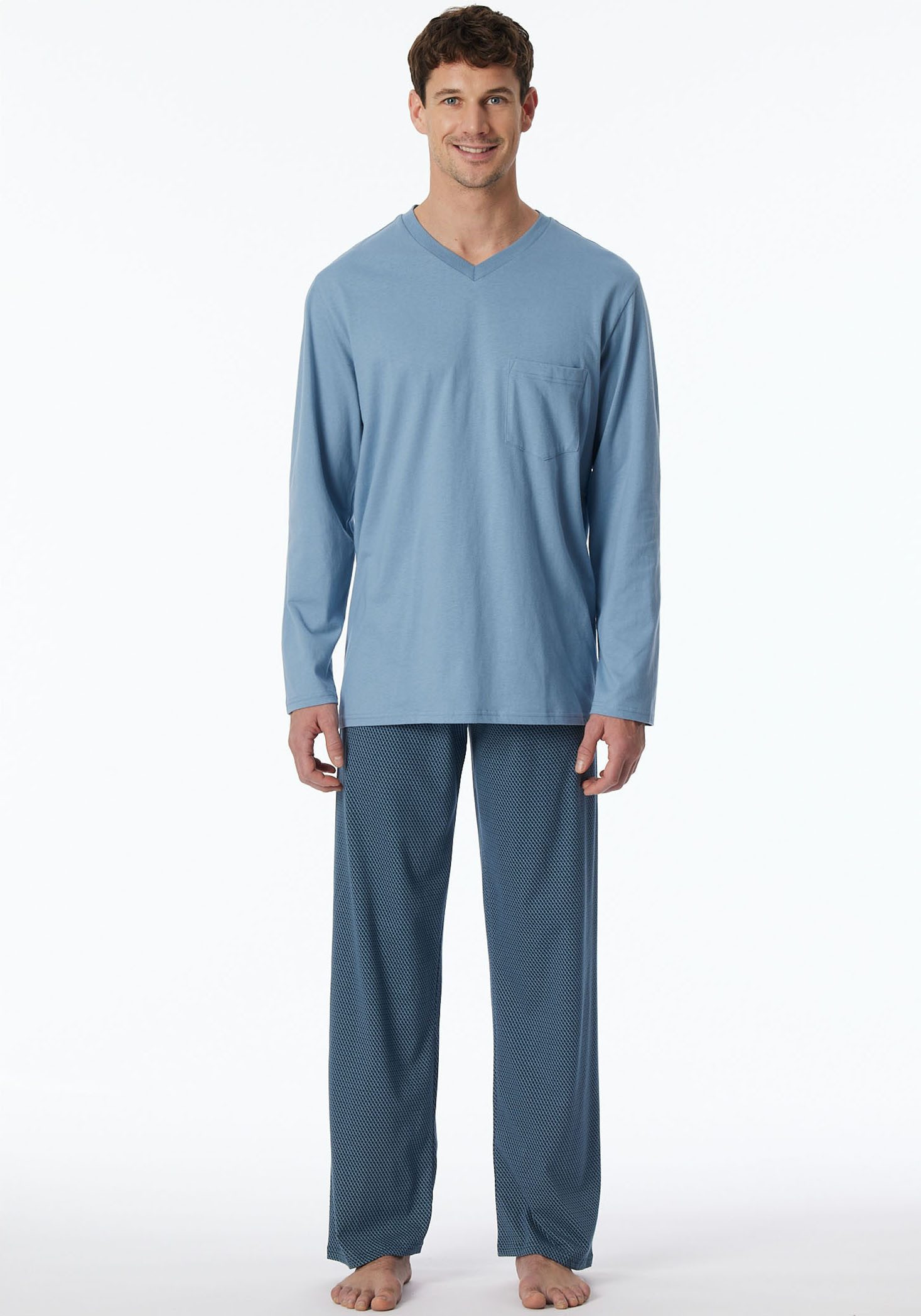 Schiesser Pyjama Comfort Essentials met v-hals en opgestikte borstzak (2-delig)