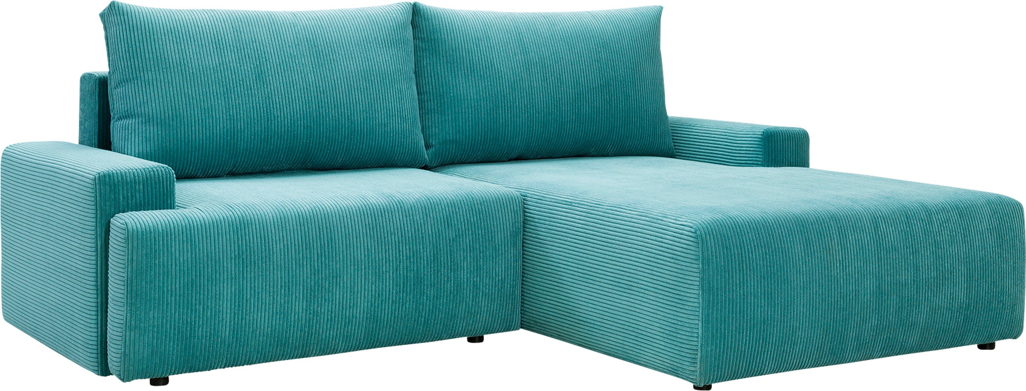 exxpo - sofa fashion Hoekbank Orinoko, actueel design en hoog zitcomfort, L-vorm inclusief bedfunctie en bedlade, mooie kleuren in trendy cord