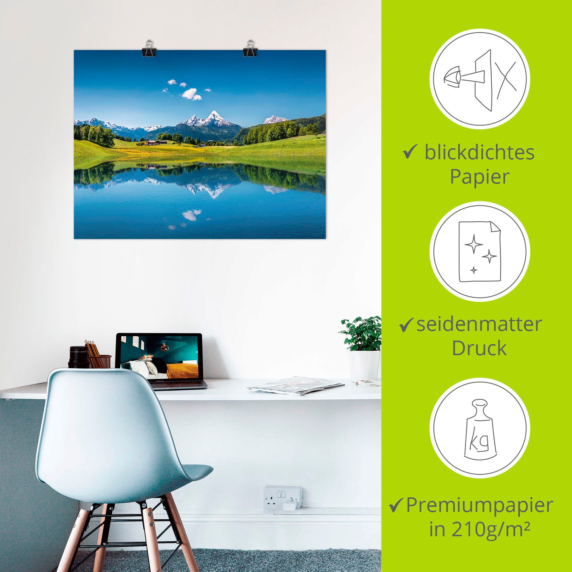 Artland Artprint Landschap in de Alpen als artprint van aluminium, artprint voor buiten, artprint op linnen, poster in verschillende maten. maten