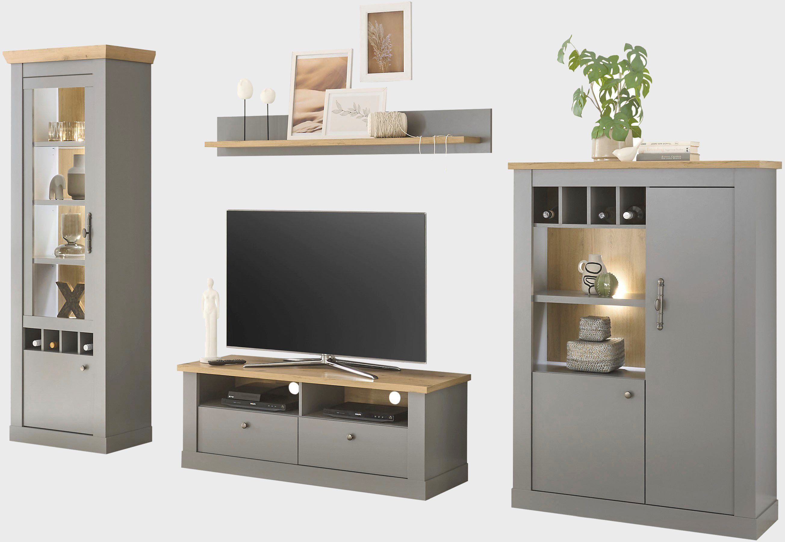 Home affaire Wandmeubel CHAMBORD (4-delig) tv-wandmeubels grijs