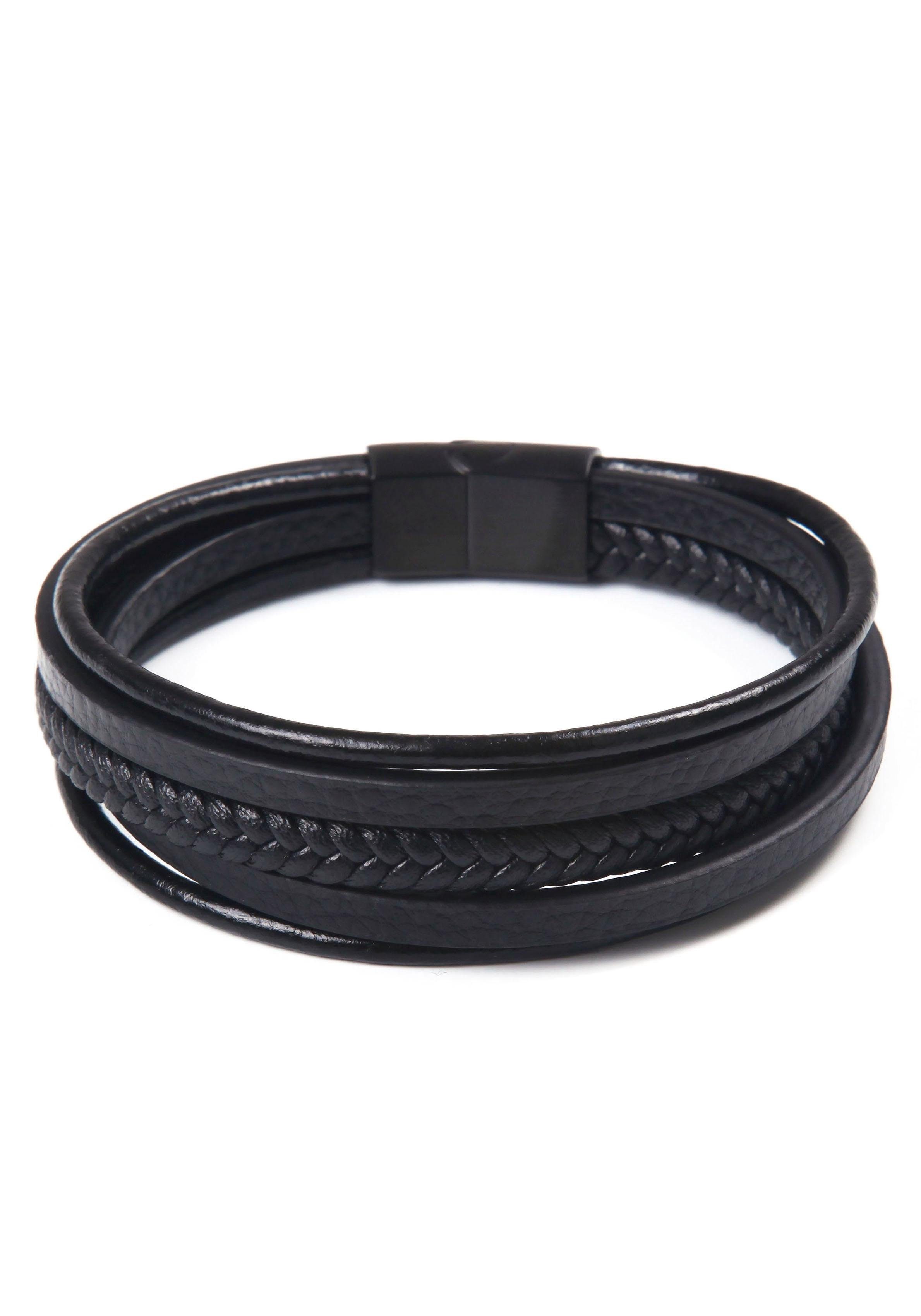 Firetti Leren armband In mannelijk design, meerrijig, gedeeltelijk gevlochten heren armbanden zwart