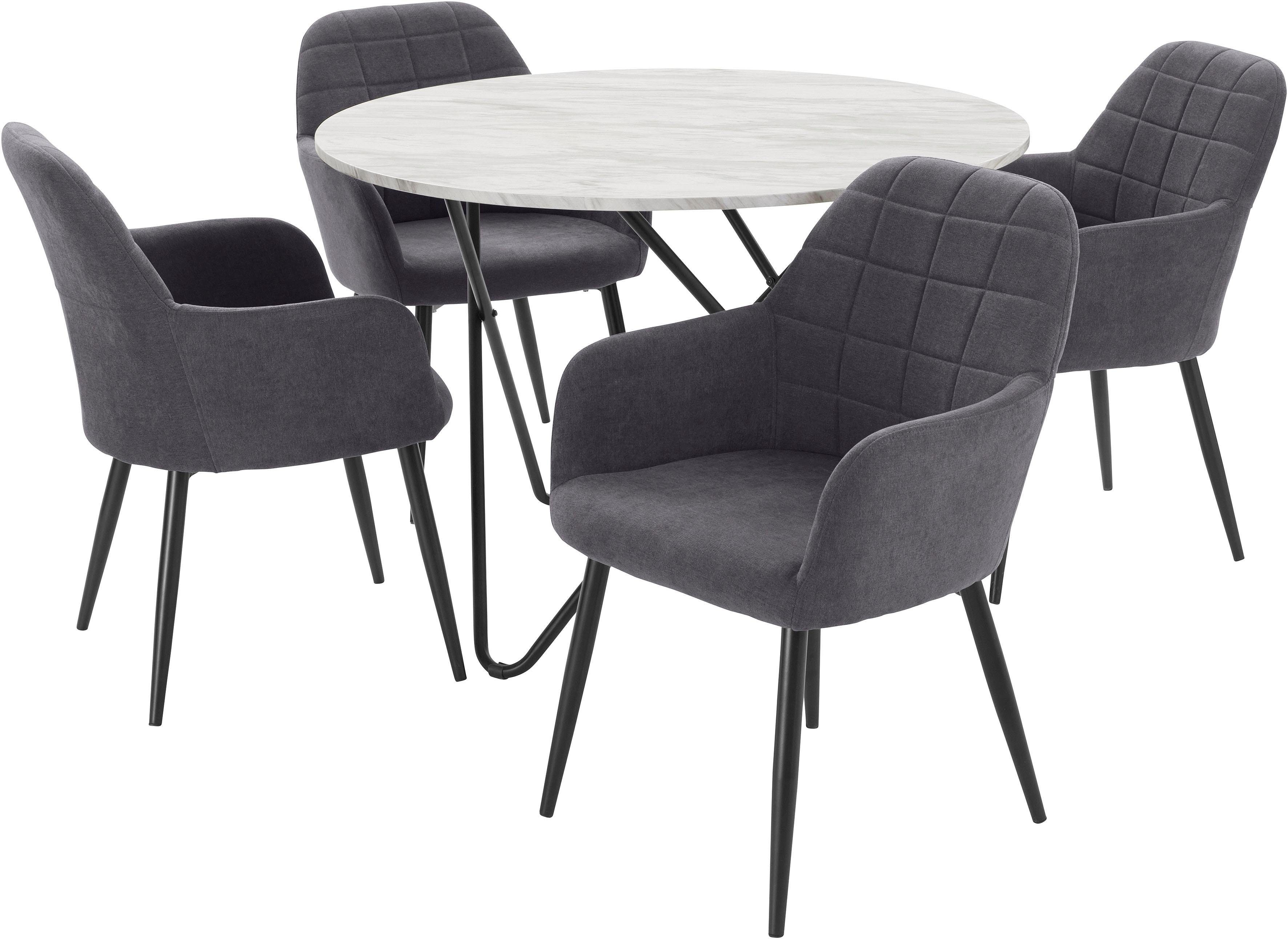 INOSIGN Eethoek JonasMara ronde tafel in marmerlook (set, 5-delig)