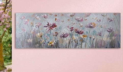 GILDE Artprint op linnen Bloemenwijde met de hand beschilderd, decoratief in de woonkamer & slaapkamer (1 stuk)