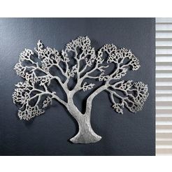 gilde sierobject voor aan de wand wandrelif boom, zilver wanddecoratie, van metaal, decoratief in eetkamer  woonkamer (1 stuk) zilver