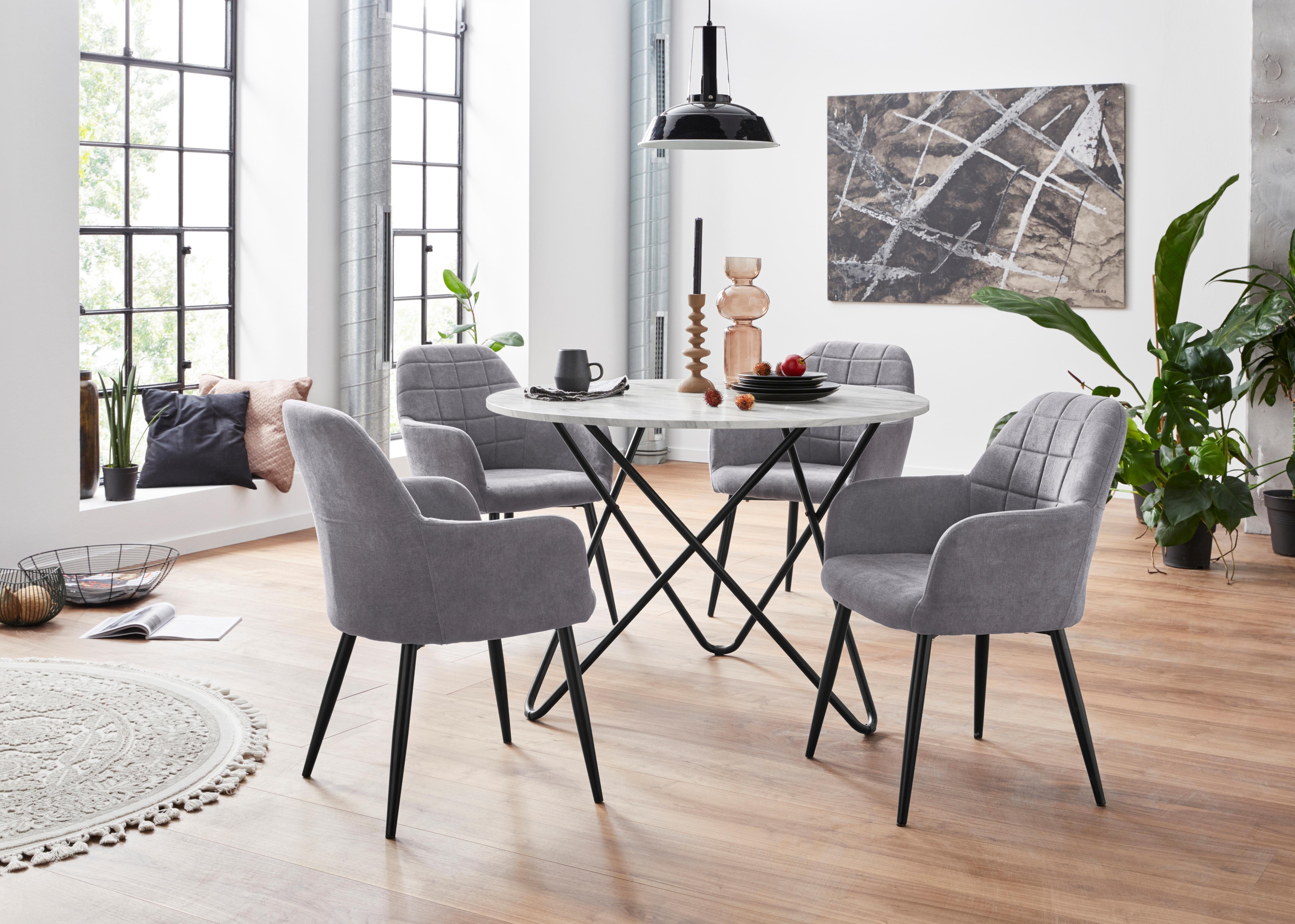 INOSIGN Eethoek JonasMara ronde tafel in marmerlook (set, 5-delig) eethoeken wit