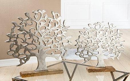 GILDE Decoratief object Levensboom op houten standaard, zilver Hoogte 46 cm, van metaal, voet van hout, woonkamer (1 stuk)