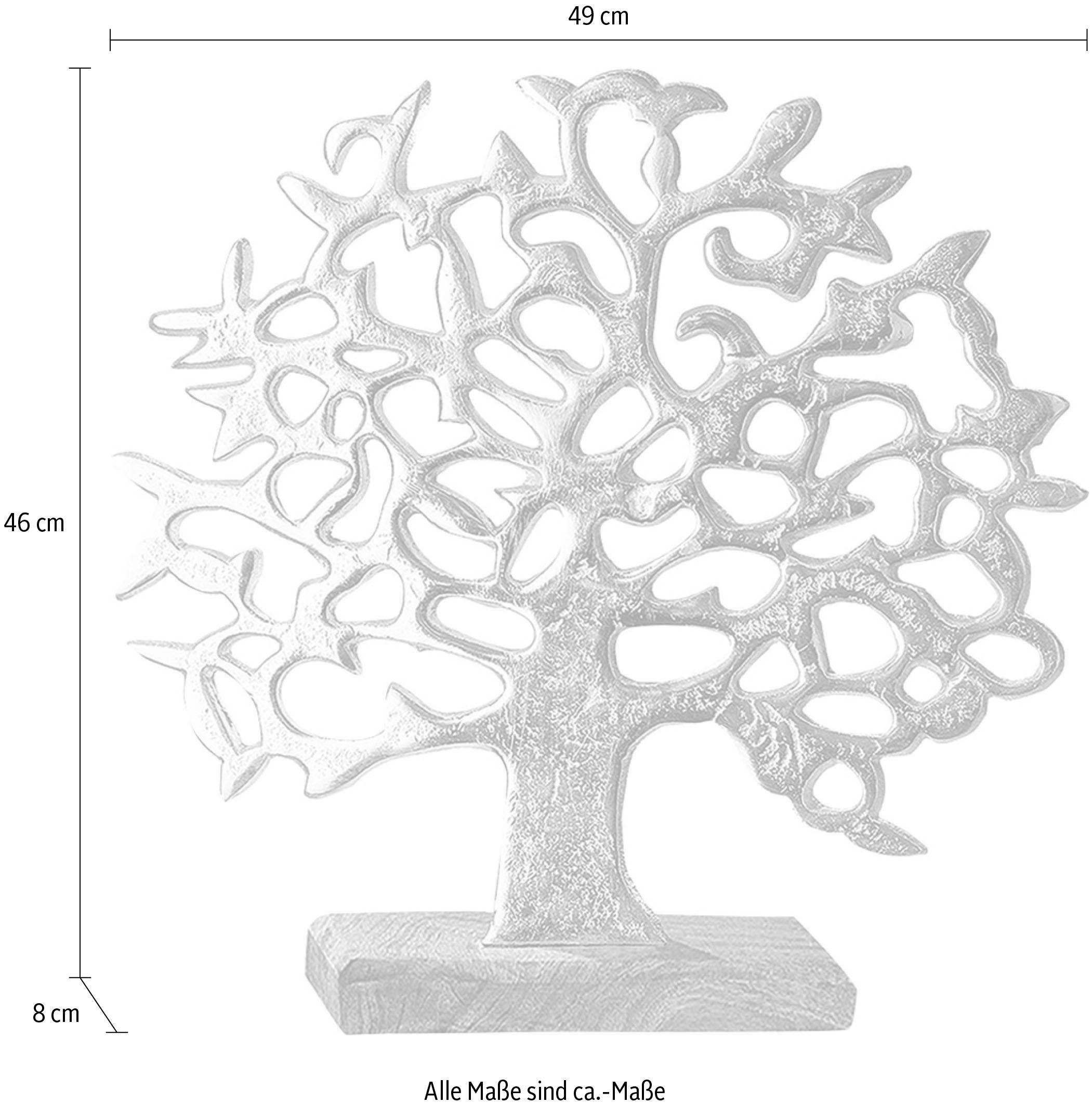 GILDE Decoratief object Levensboom op houten standaard, zilver Hoogte 46 cm, van metaal, voet van hout, woonkamer (1 stuk)