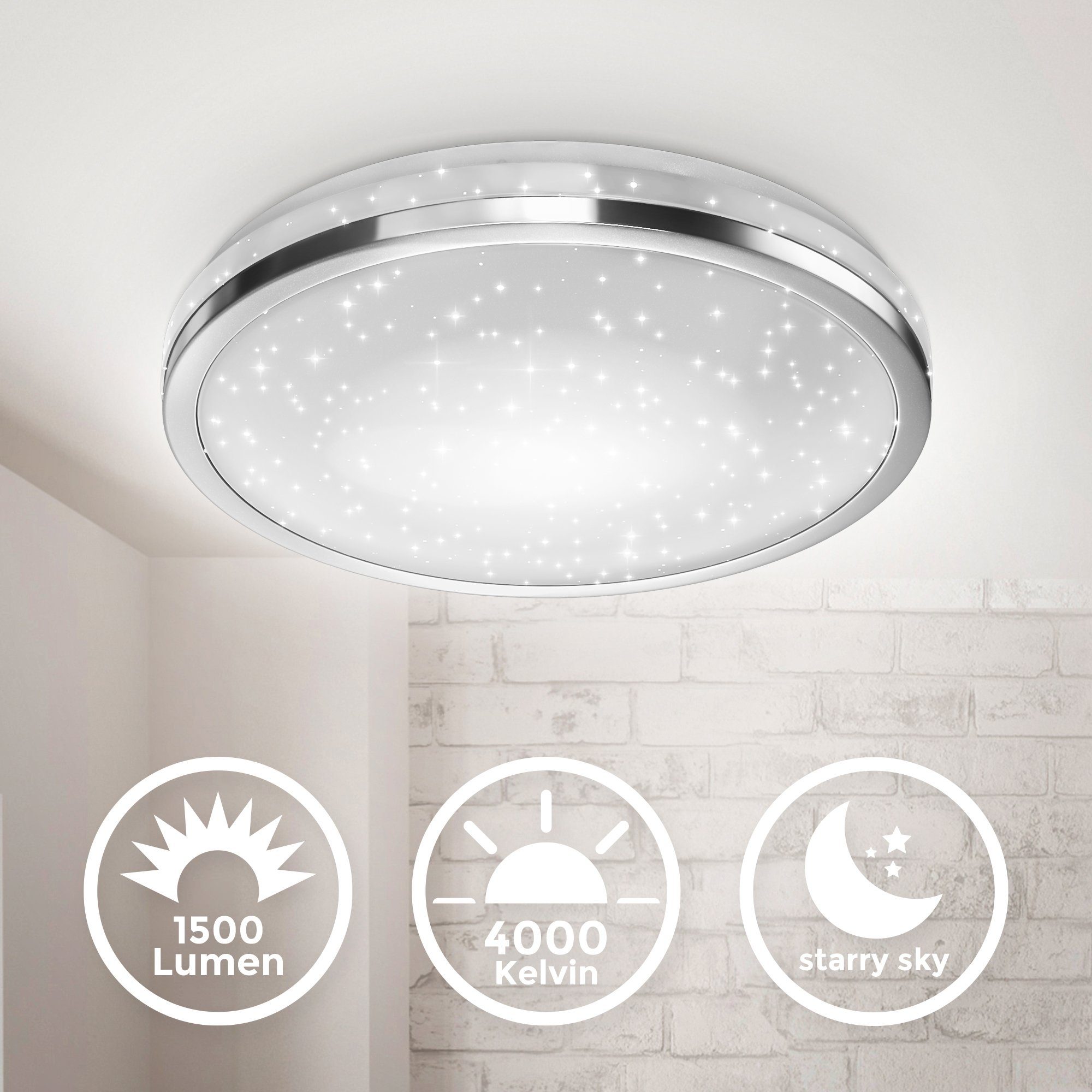B.K.Licht Led-plafondlamp Plafondlamp met sterdecor, 15W LED print 1500lm, neutraal wit