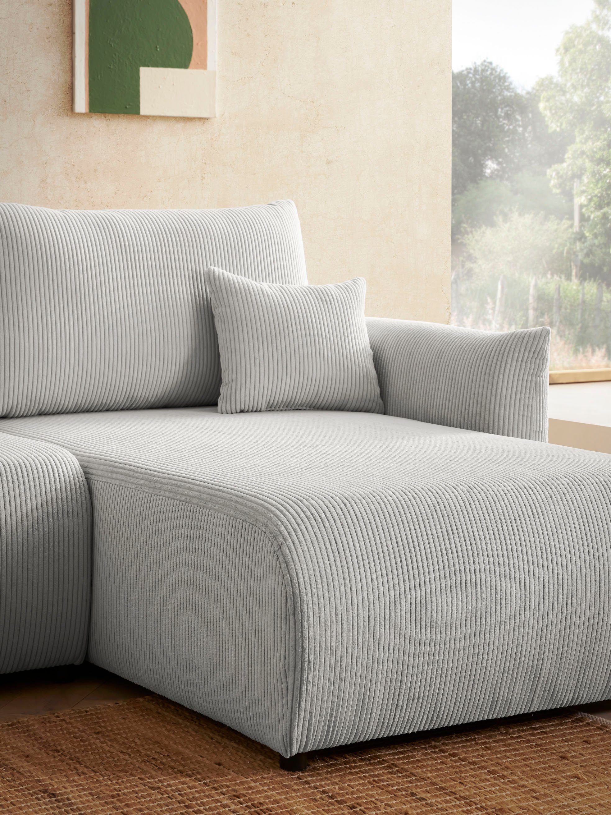 INOSIGN Hoekbank MAVAS bedbank met bedkist, L-model, ca. 257/127 cm (ligoppervlak 212/145 cm), ribfluweel, chenille, structuur