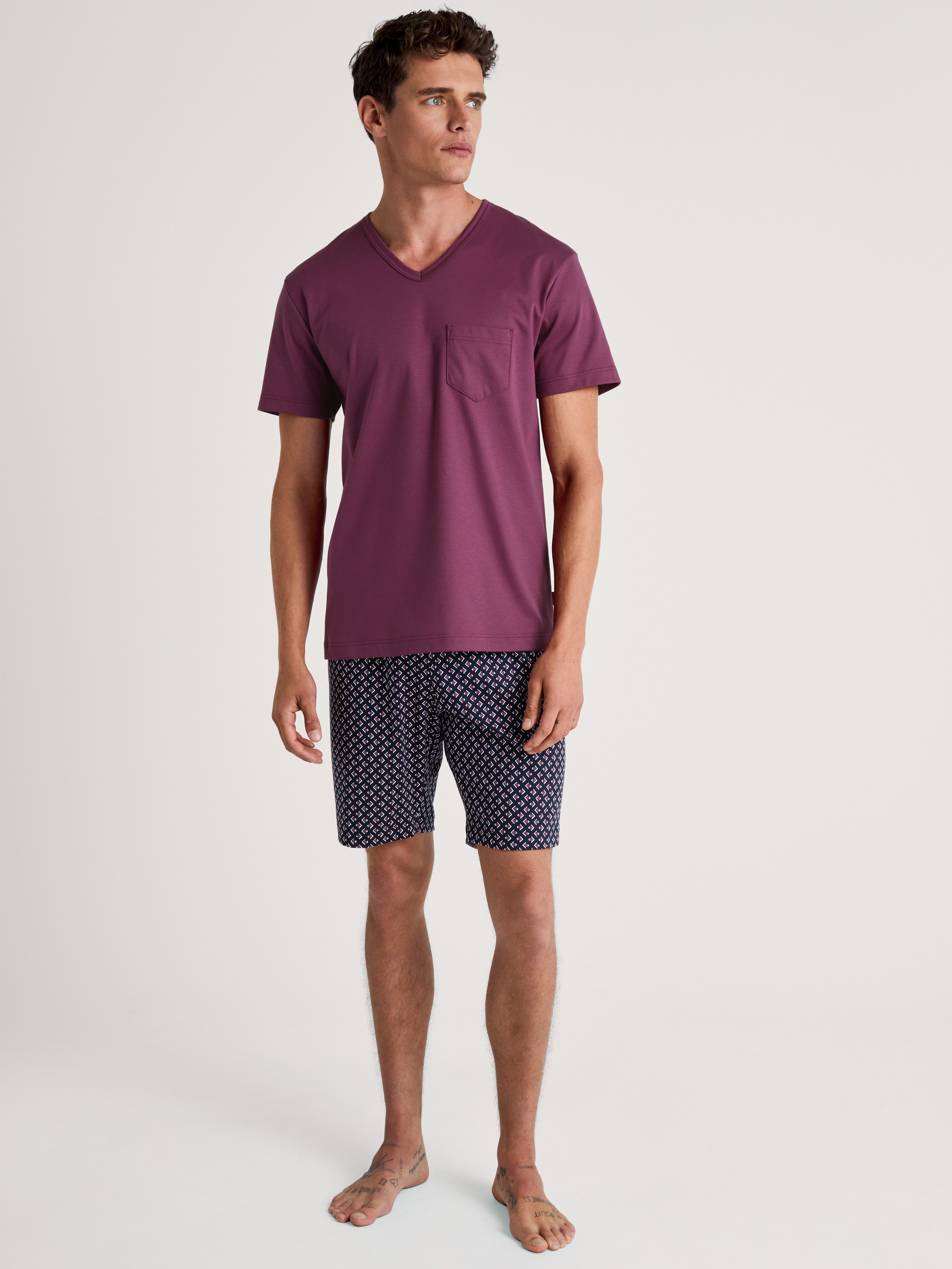 CALIDA Shortama Relax Streamline met v-hals en opgestikte borstzak (set, 2-delig) heren shortama's maat M (50) rood