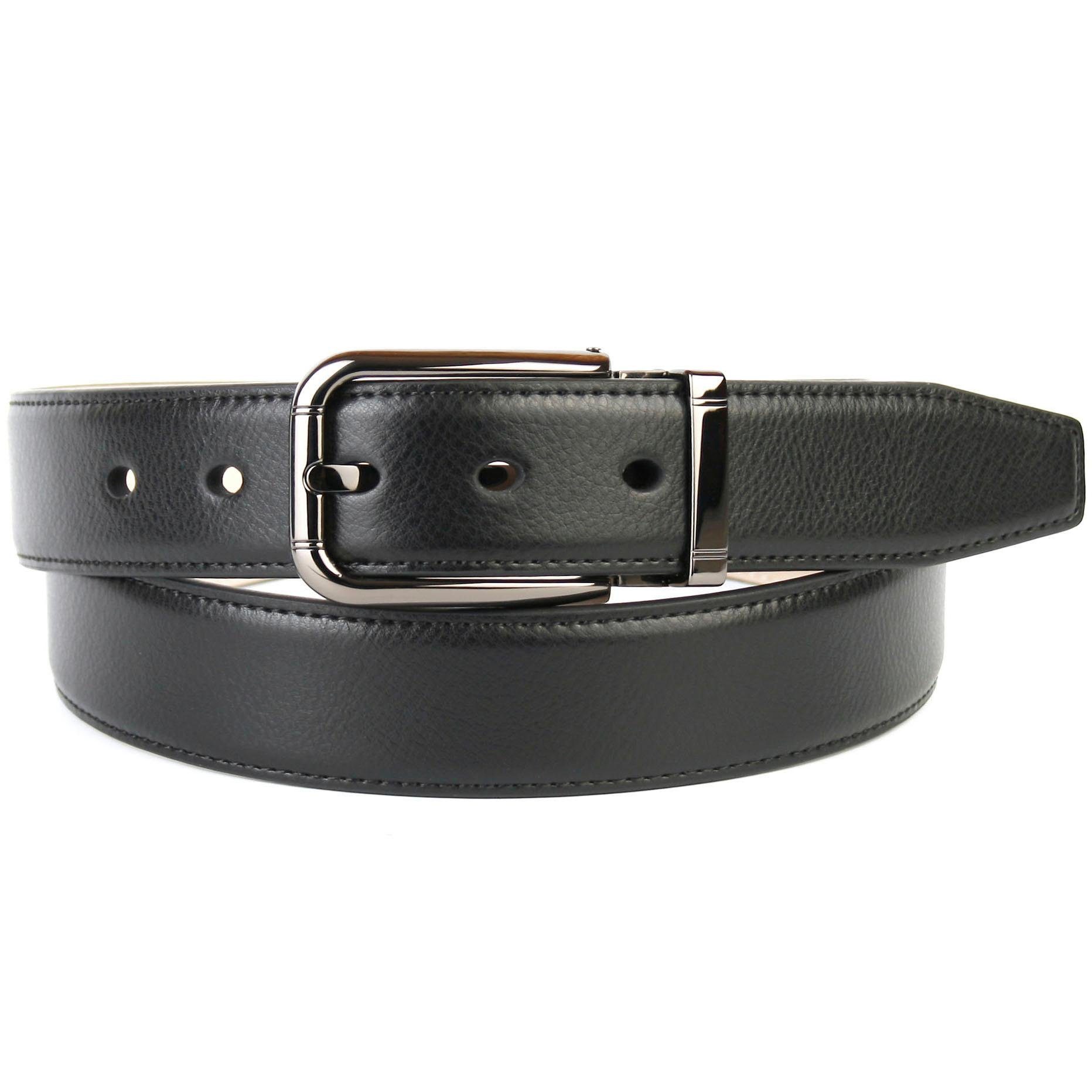 Anthoni Crown Leren riem met glanzende pingesp en ton sur ton siernaad heren riemen maat 100 zwart
