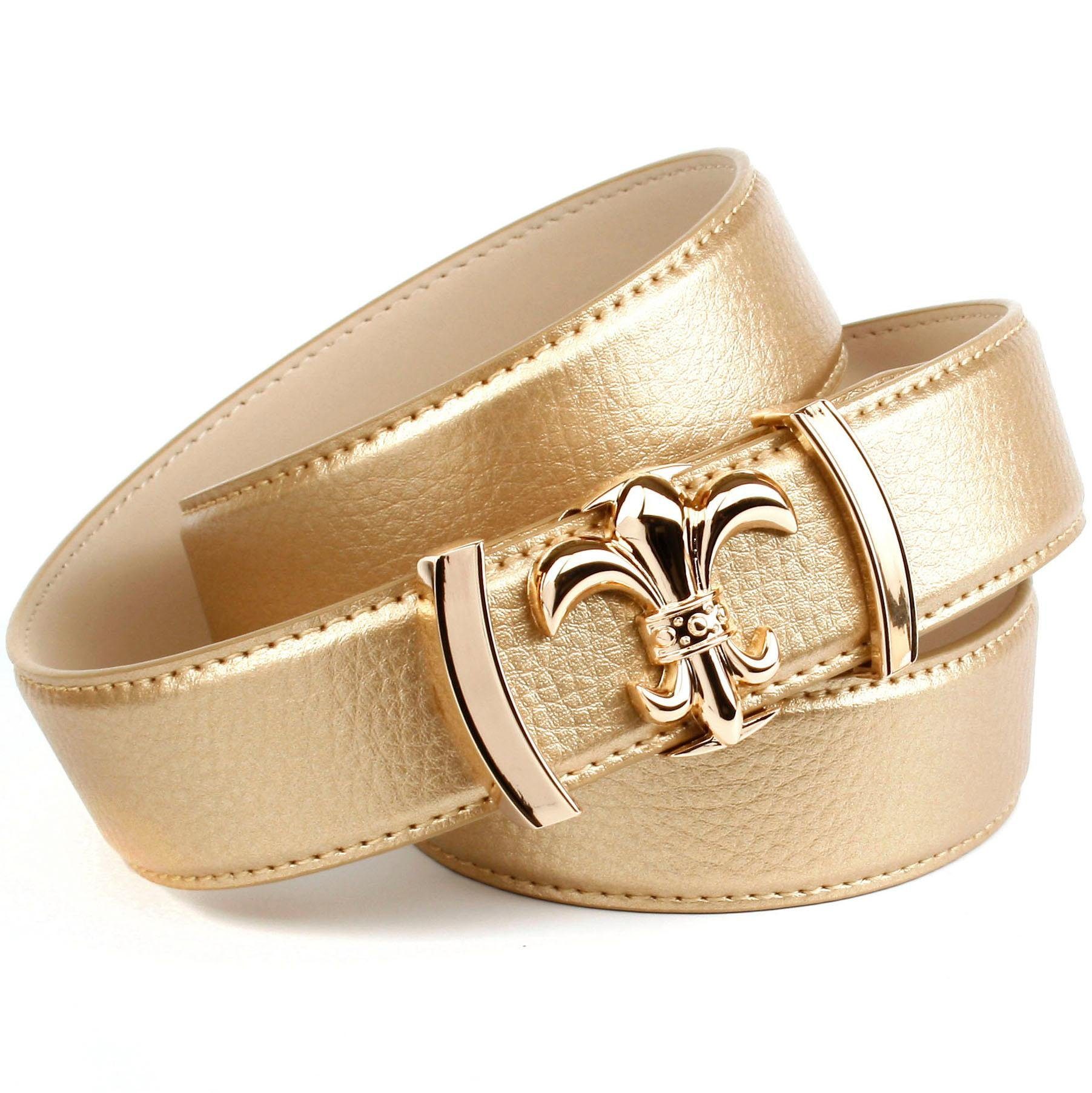 Anthoni Crown Leren riem met glanzende leliegesp
