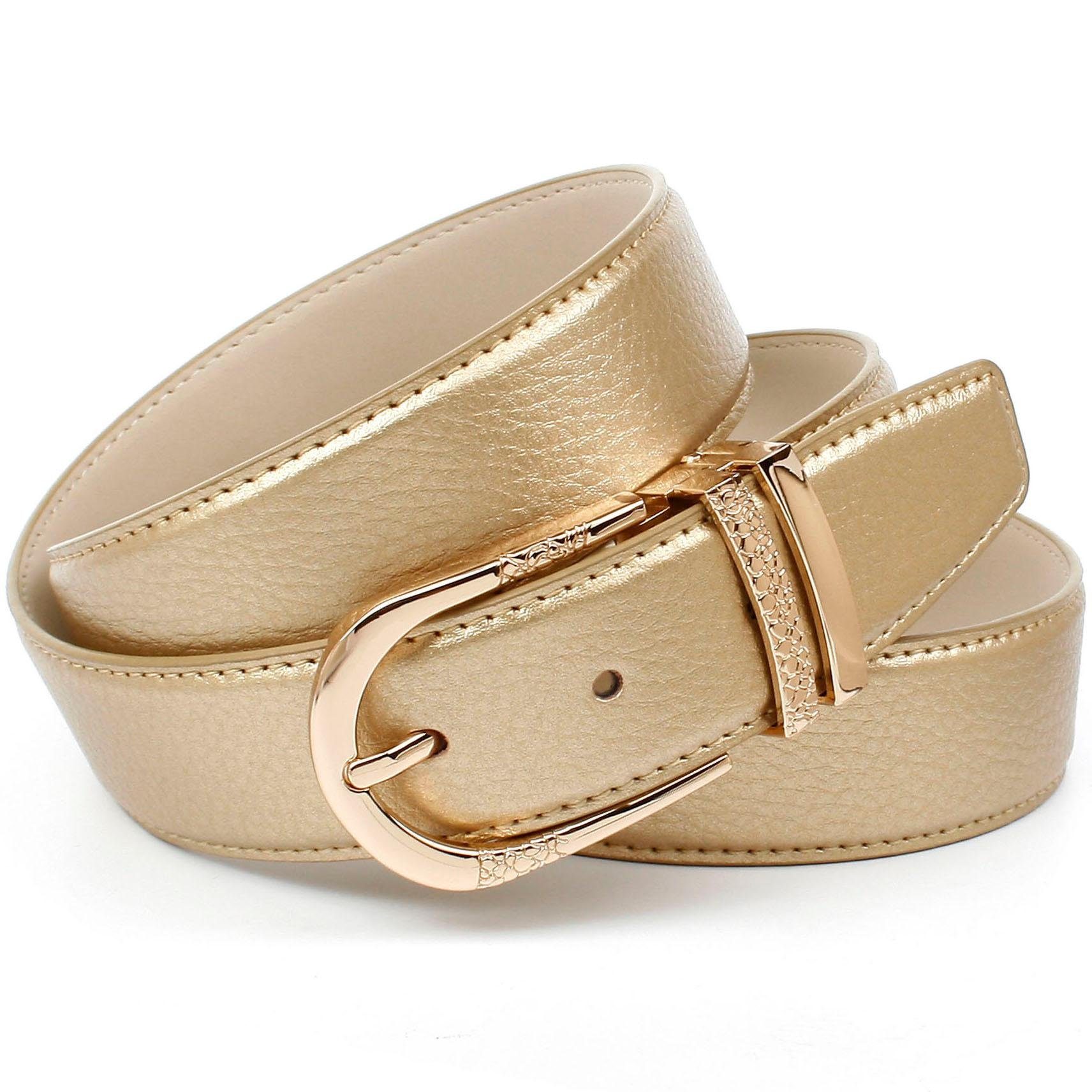 Anthoni Crown Leren riem met fashion-pingesp, dubbele metalen passant