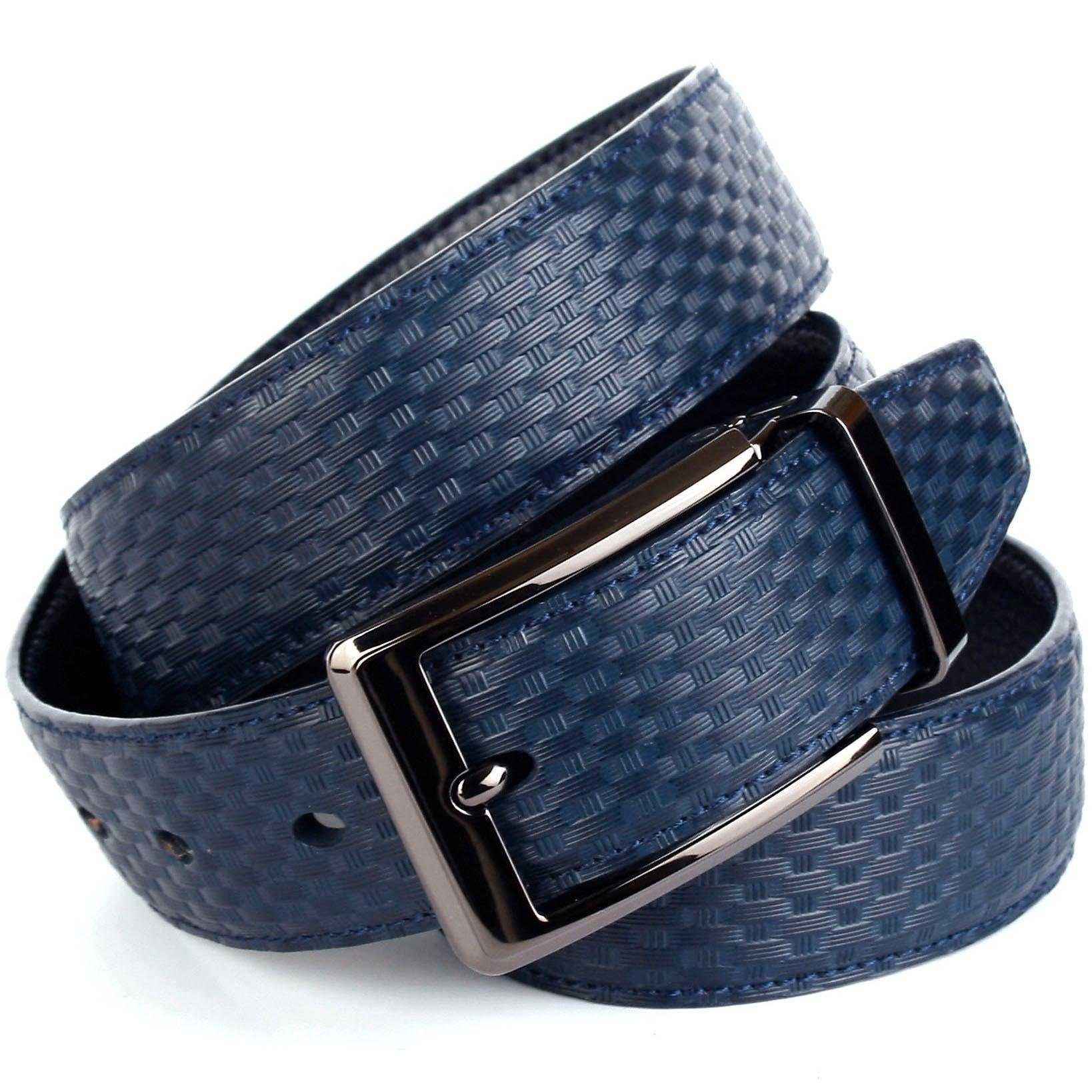 Anthoni Crown Leren riem Tweezijdig te dragen riem edelhert-/vlechtstempeldruk heren riemen maat 120 blauw