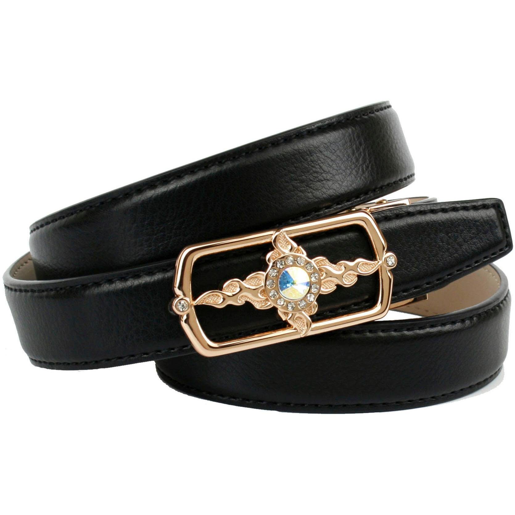 Anthoni Crown Leren riem met exclusieve goudkleurige gesp dames brede riemen maat 85 zwart