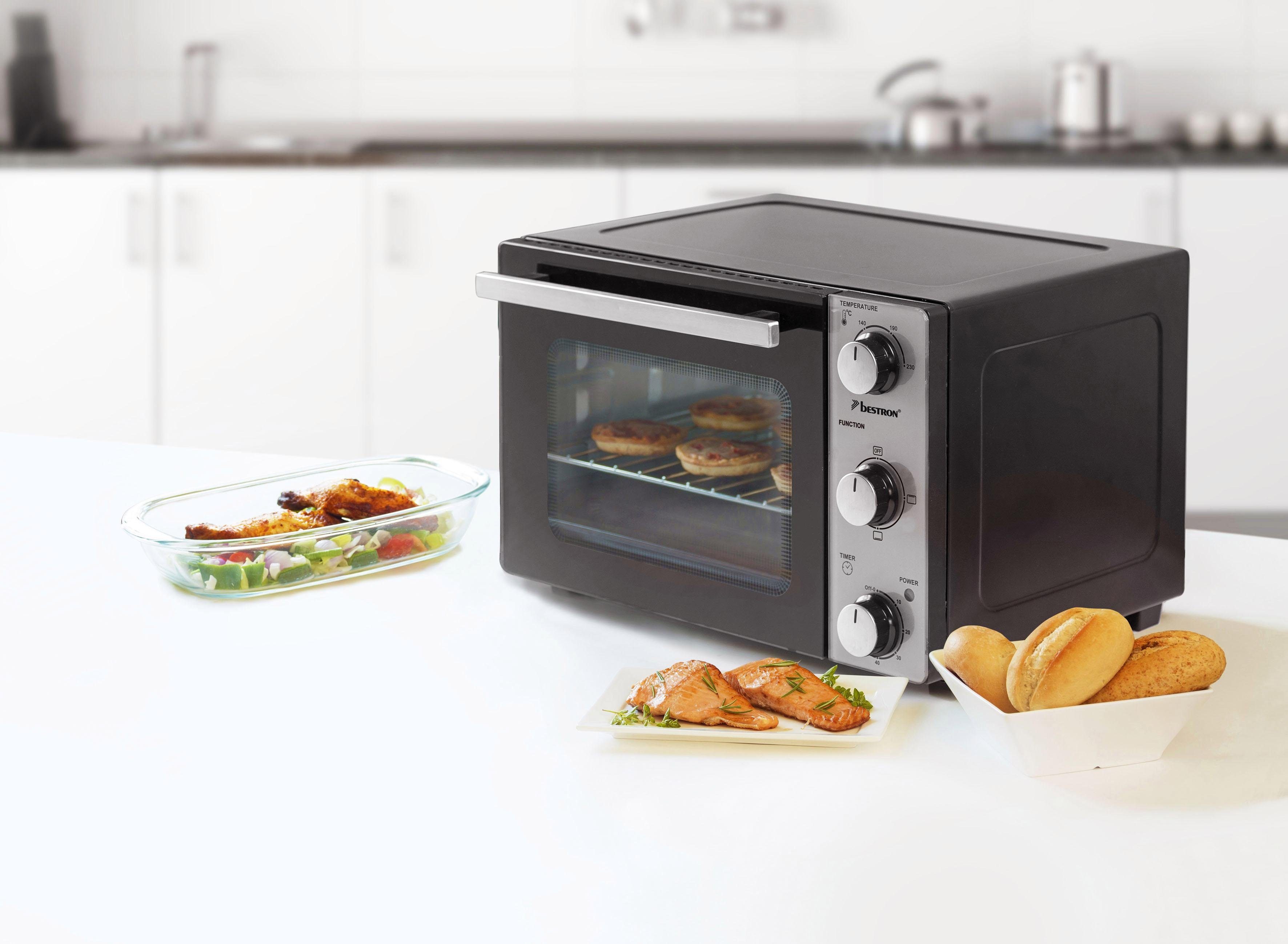 bestron Mini-oven AOV20 compact apparaat 1300 w, roestvrij staal, zwart